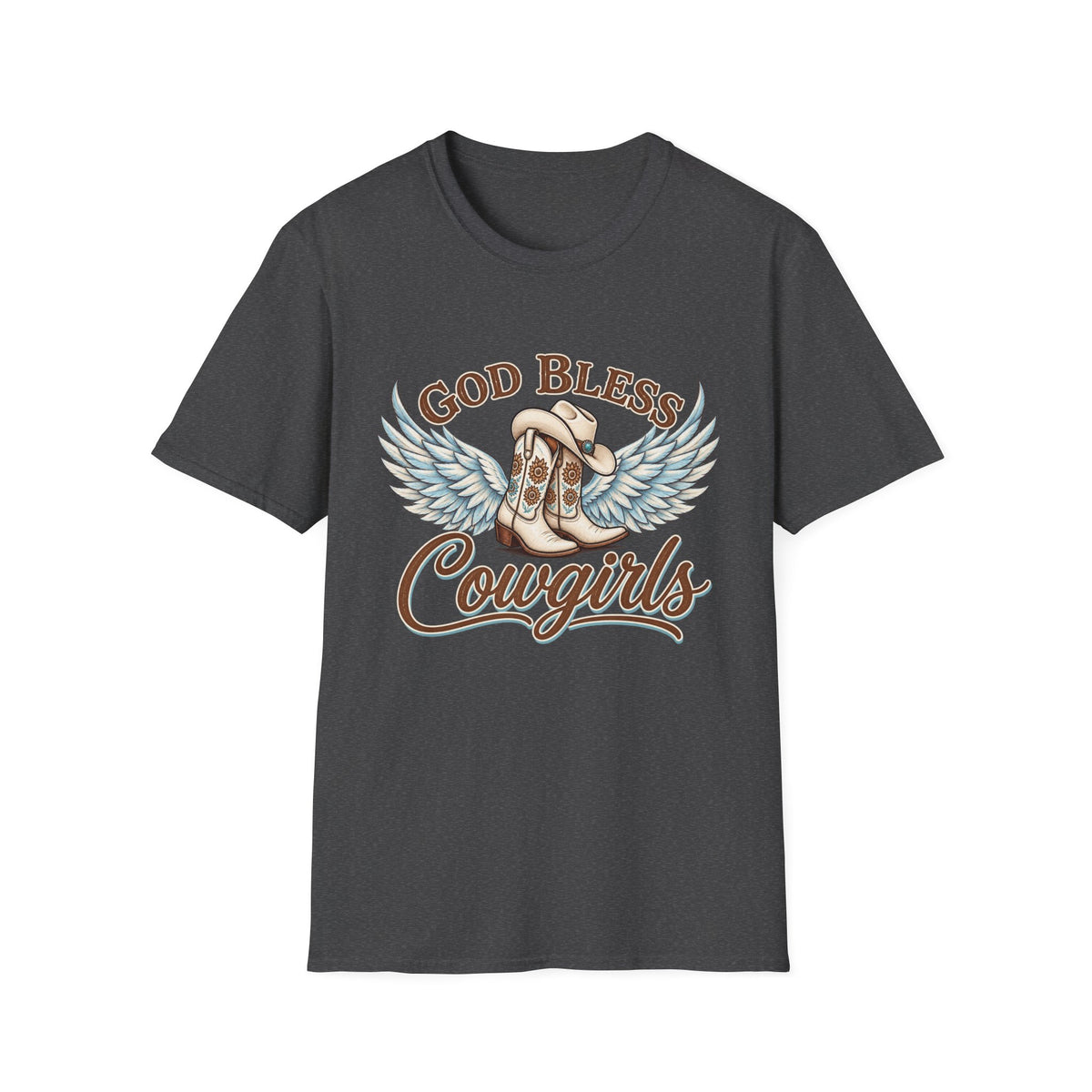 God Bless Cowgirls – Western Angel Wings Graphic Tee