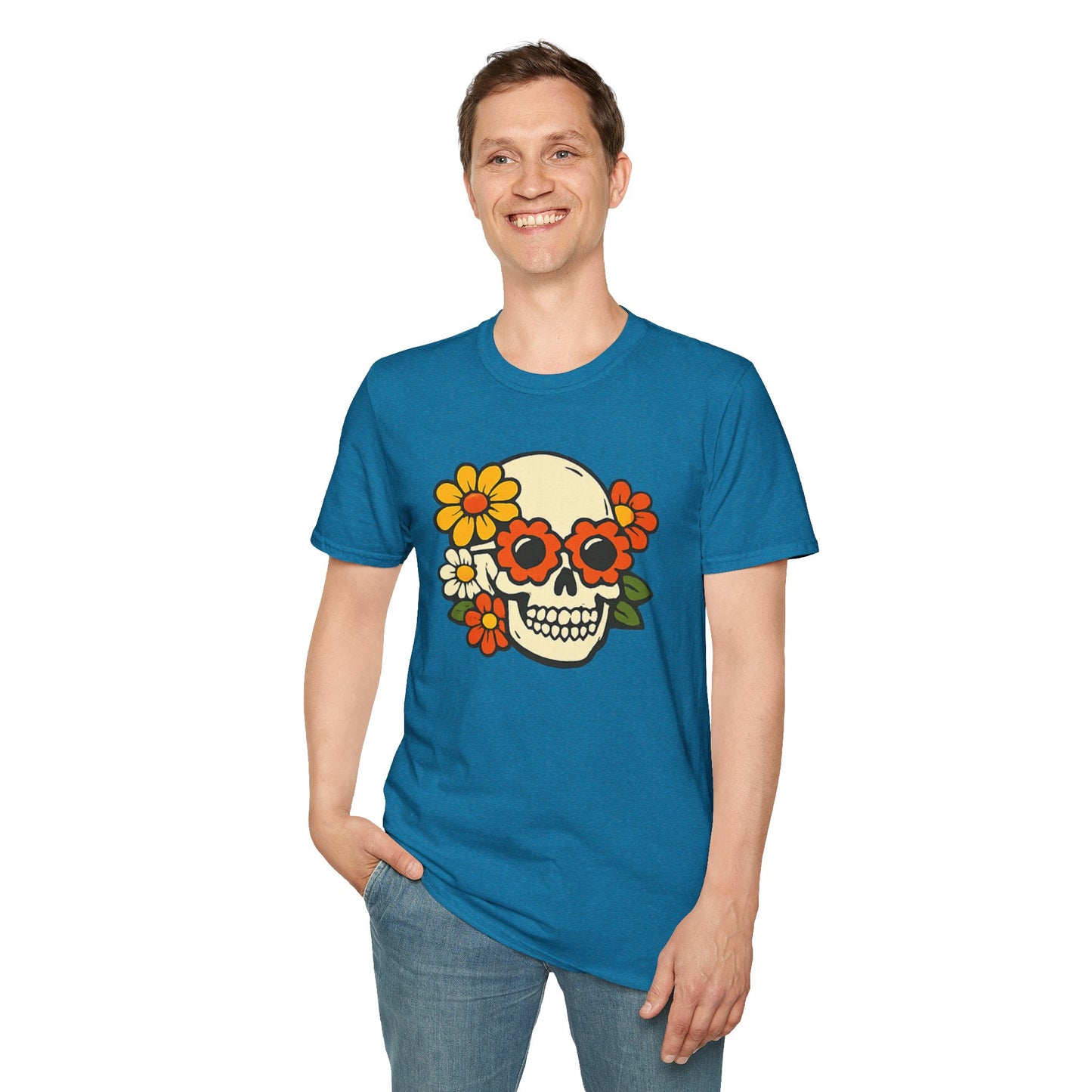 Retro Flower Power Skull T-Shirt — Vintage Floral Skull Tee