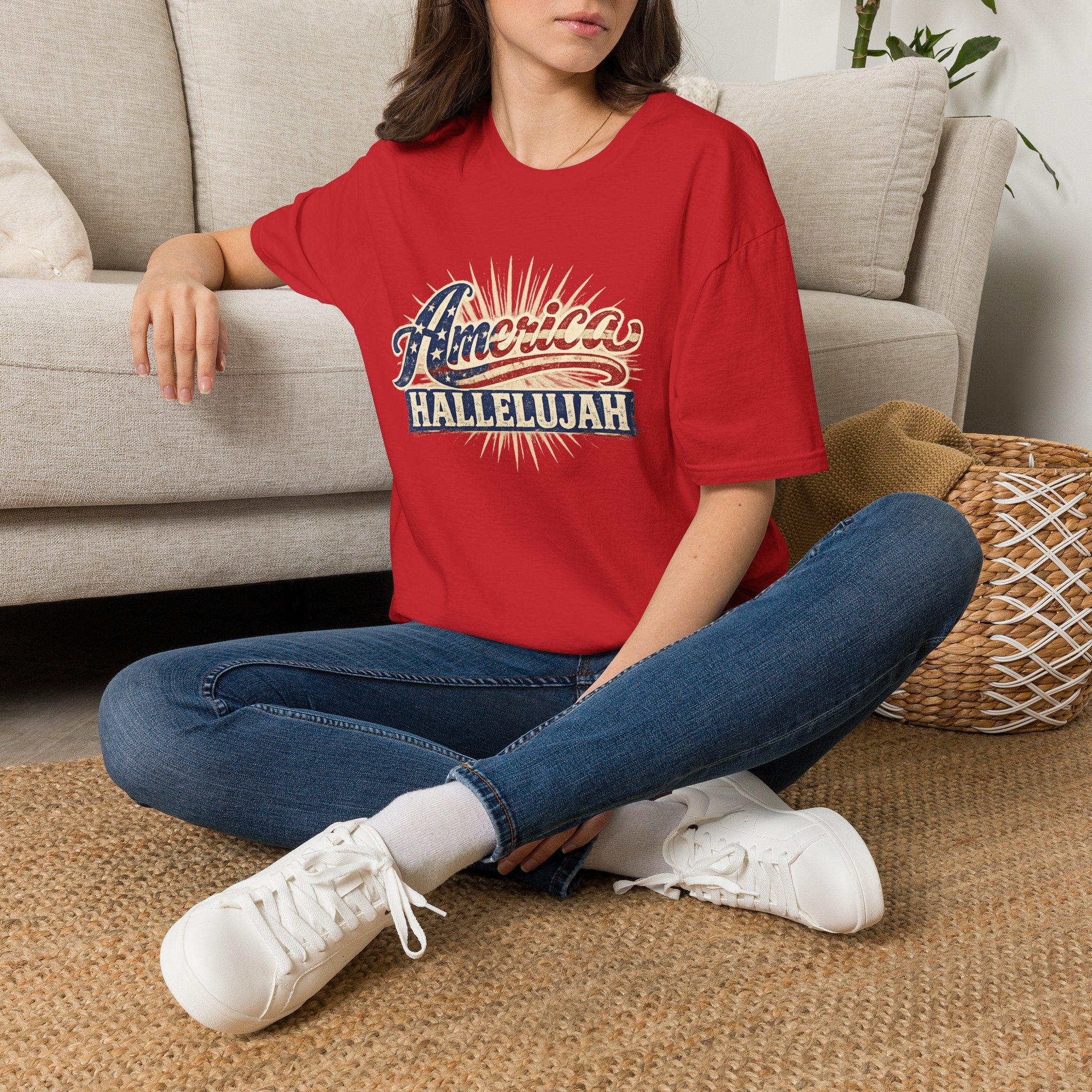 America Hallelujah T-Shirt — Patriotic USA Flag Retro Tee
