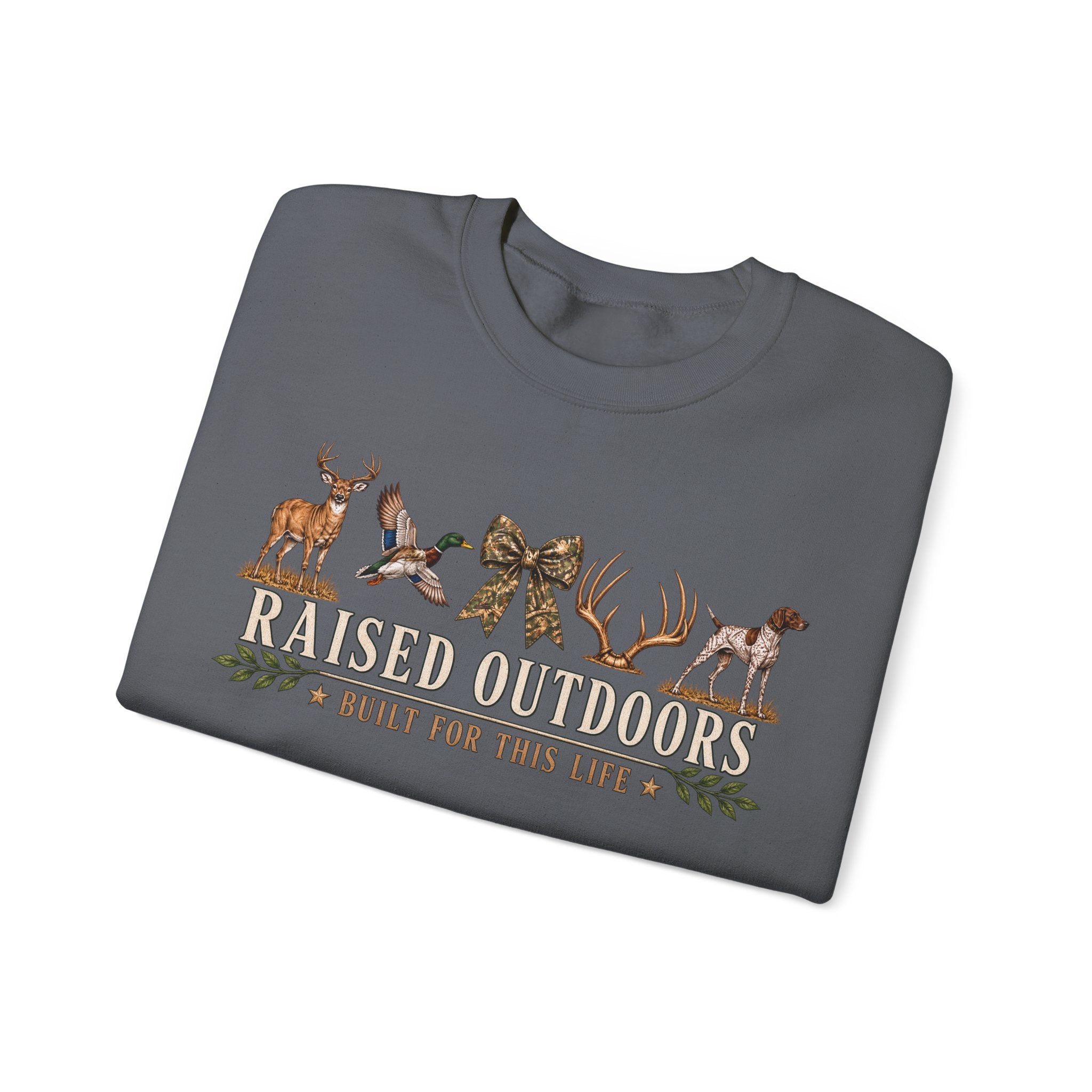 Raised Outdoors Crewneck Sweatshirt — Hunting & Nature Lovers Graphic