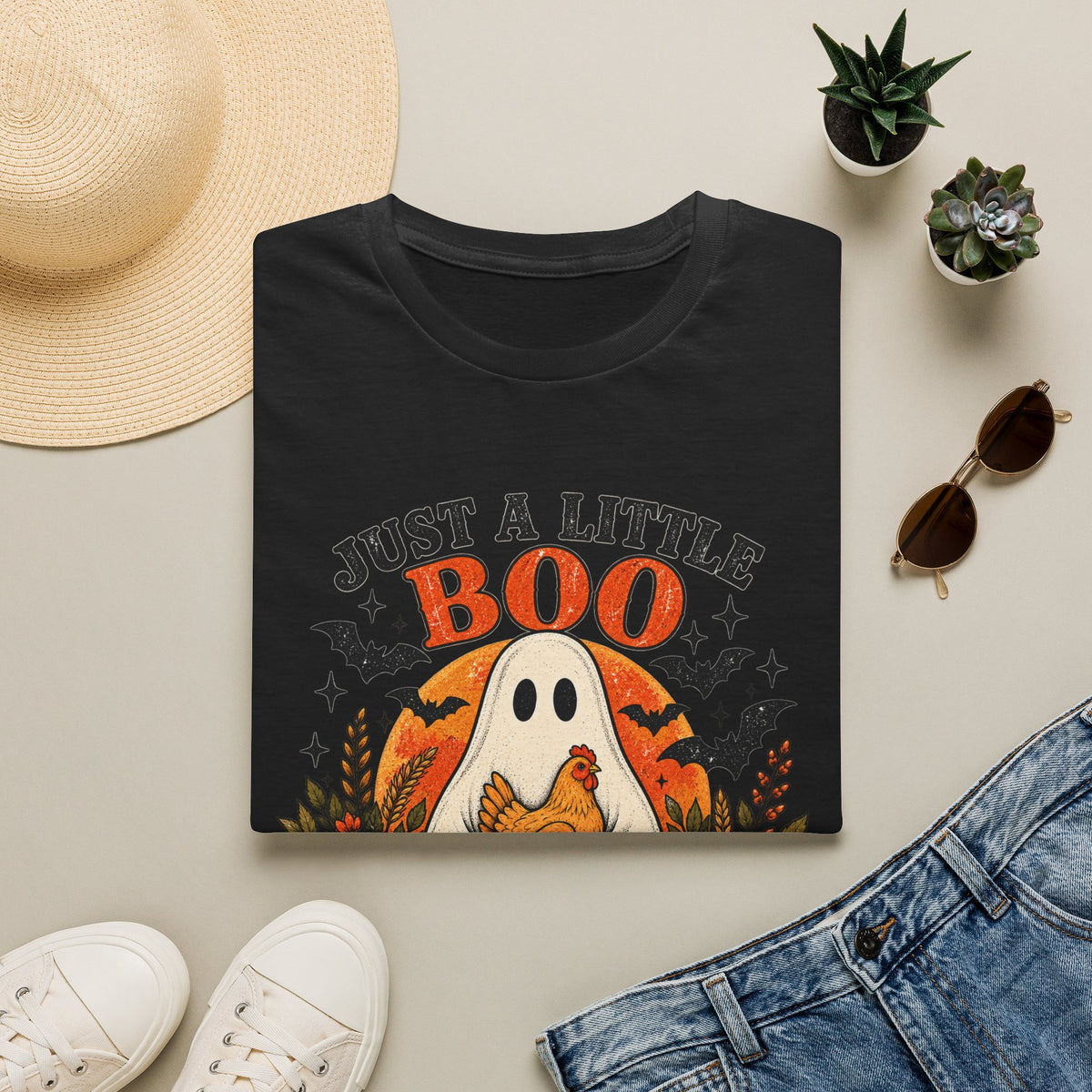 Just a Little Boo, Just a Little Cluck Halloween Chicken Tee