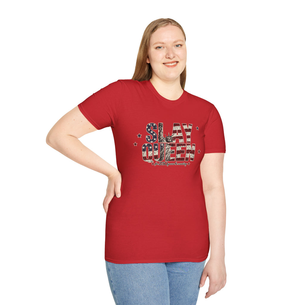 Slay Queen T‑Shirt — American Flag Statue of Liberty Patriotic Graphic Tee