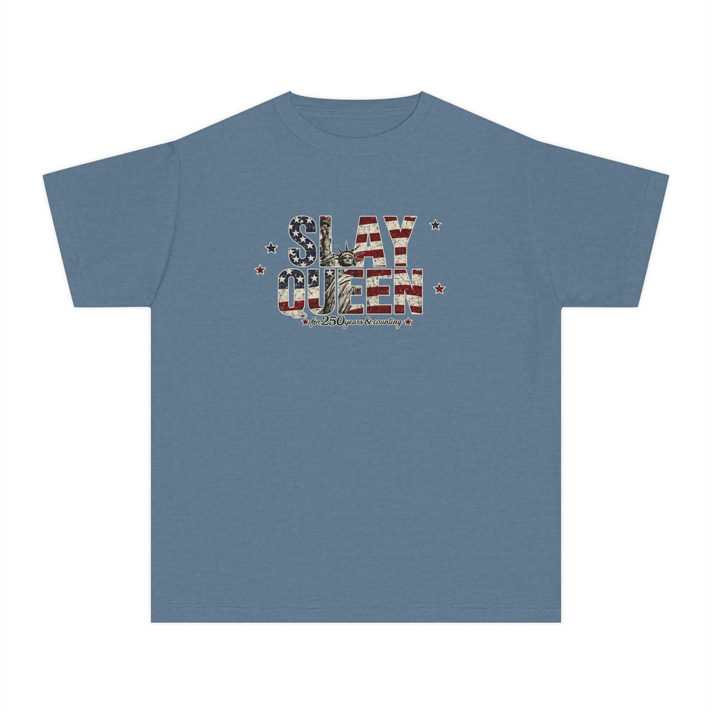 Youth "Slay Queen" Floral Flag T-Shirt