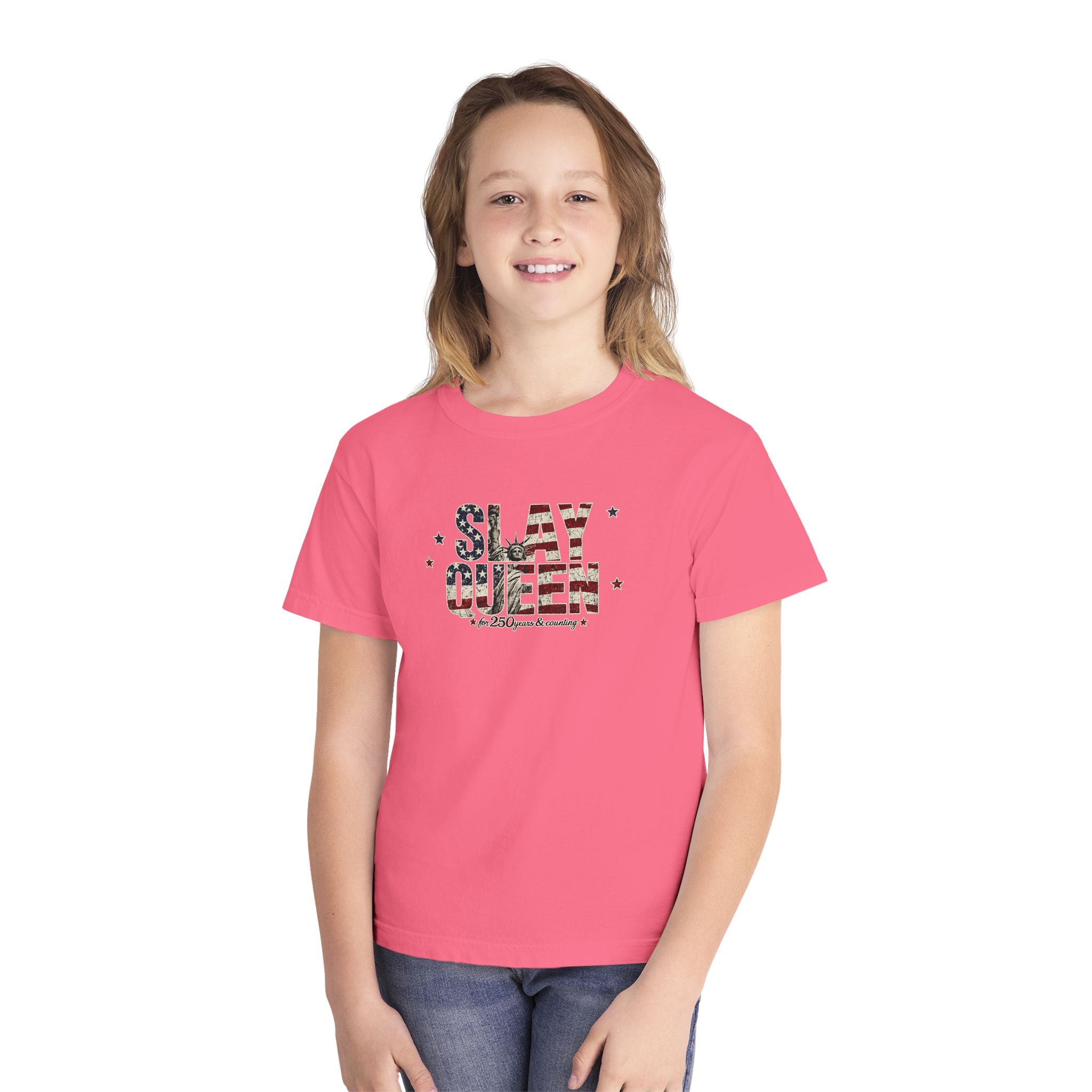 Youth "Slay Queen" Floral Flag T-Shirt