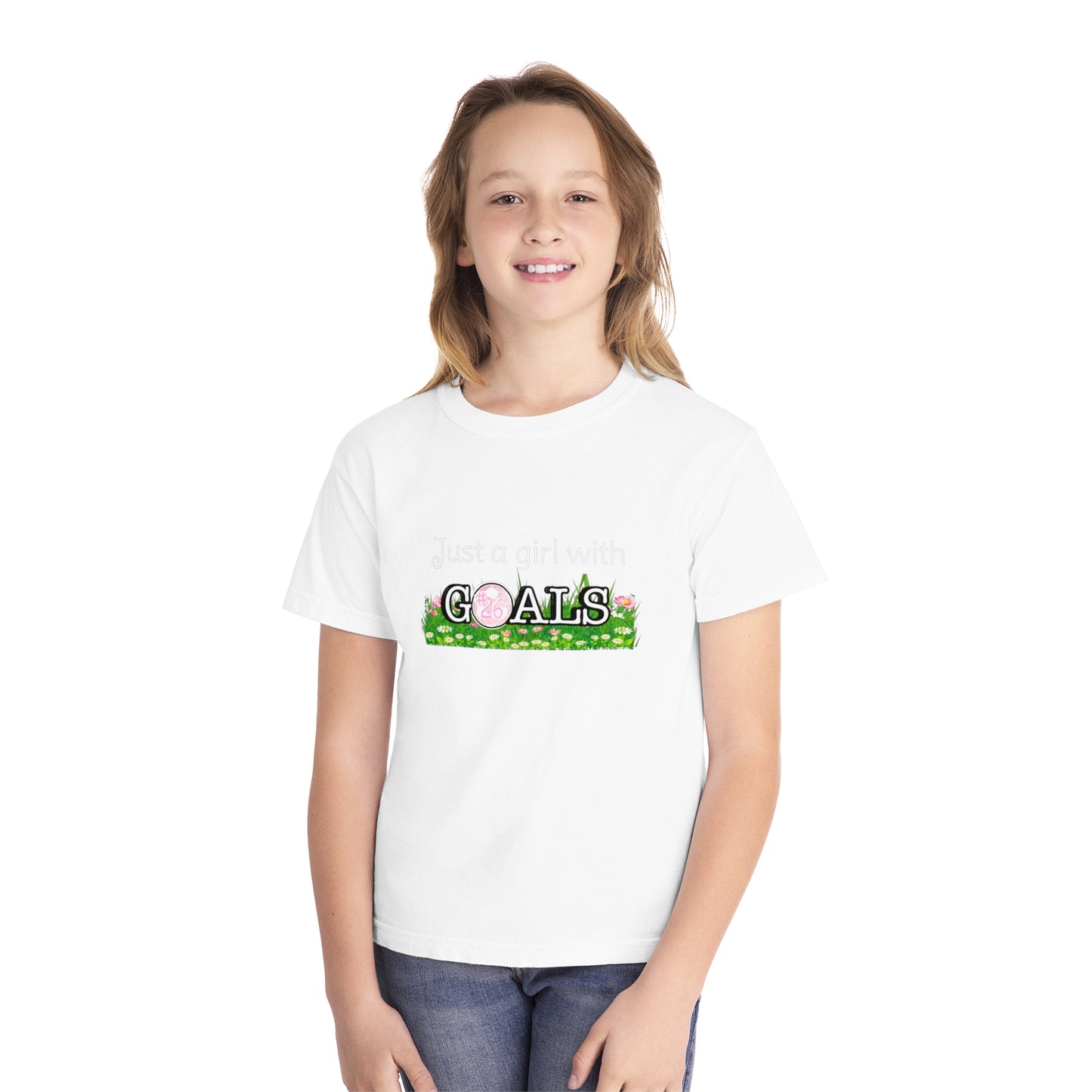 Just a Girl with Goals Youth T-Shirt - Soccer-Themed Tee for Young Athletes