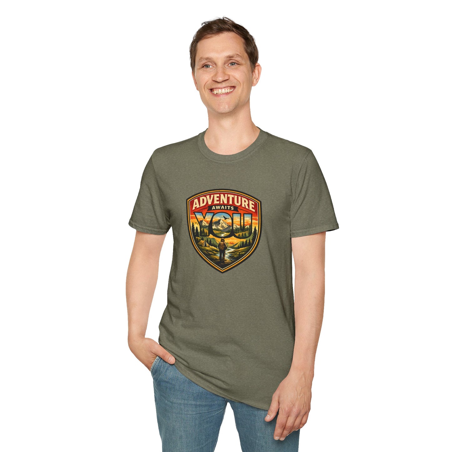 Adventure Awaits You Vintage Mountain Tee | Outdoor Graphic Shirt | Hiking Camping Nature Shirt