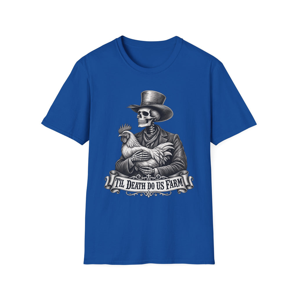 Til Death Do Us Farm – Skeleton & Chicken Funny Farm Tee 💀🐓
