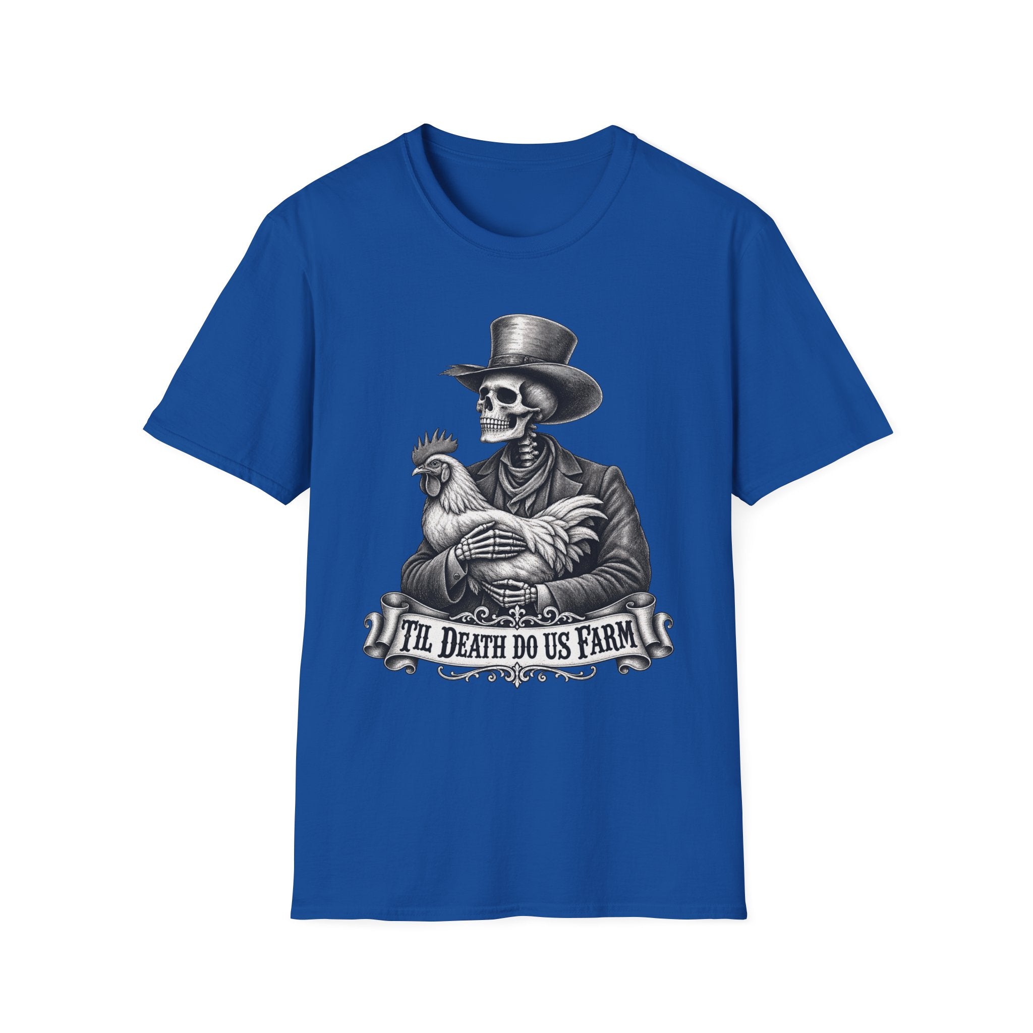 Til Death Do Us Farm – Skeleton & Chicken Funny Farm Tee 💀🐓