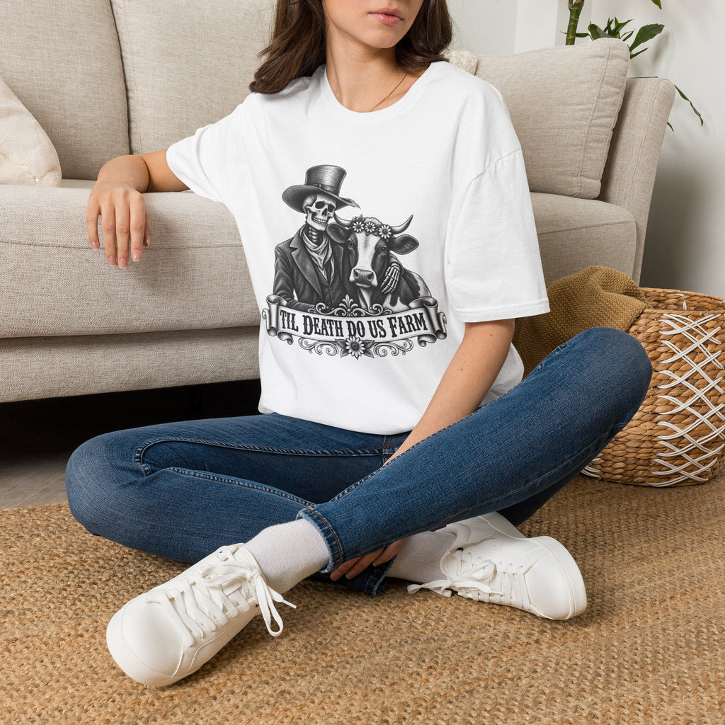 Til Death Do Us Farm – Skeleton & Cow Funny Farm Tee 💀🐄