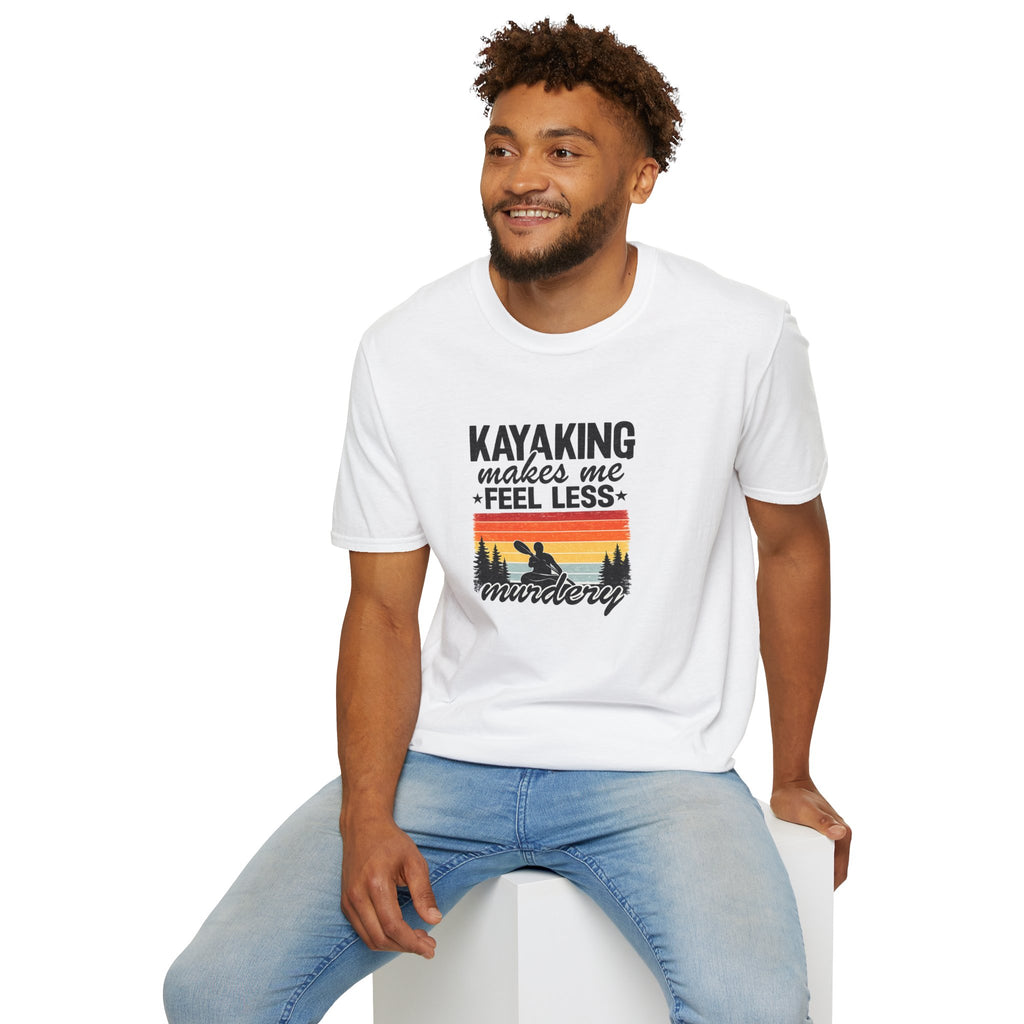 Kayaking Makes Me Feel Less Murdery T-Shirt — Funny Retro Kayak Shirt for Paddlers