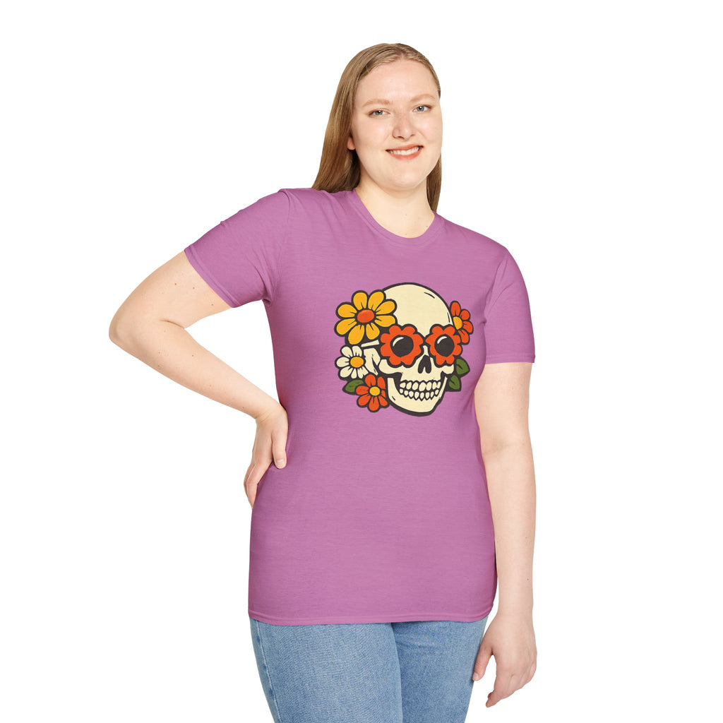 Retro Flower Power Skull T-Shirt — Vintage Floral Skull Tee