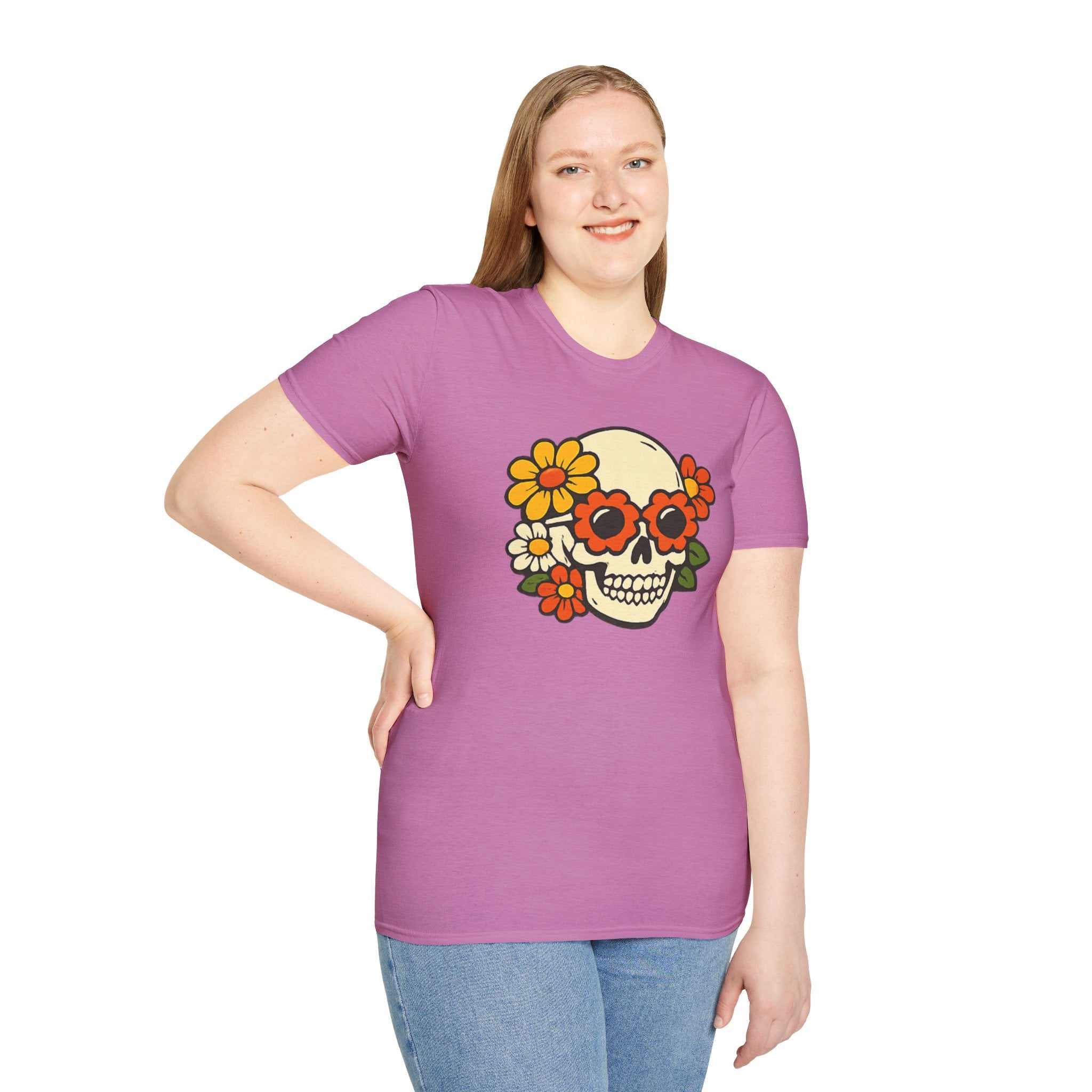 Retro Flower Power Skull T-Shirt — Vintage Floral Skull Tee