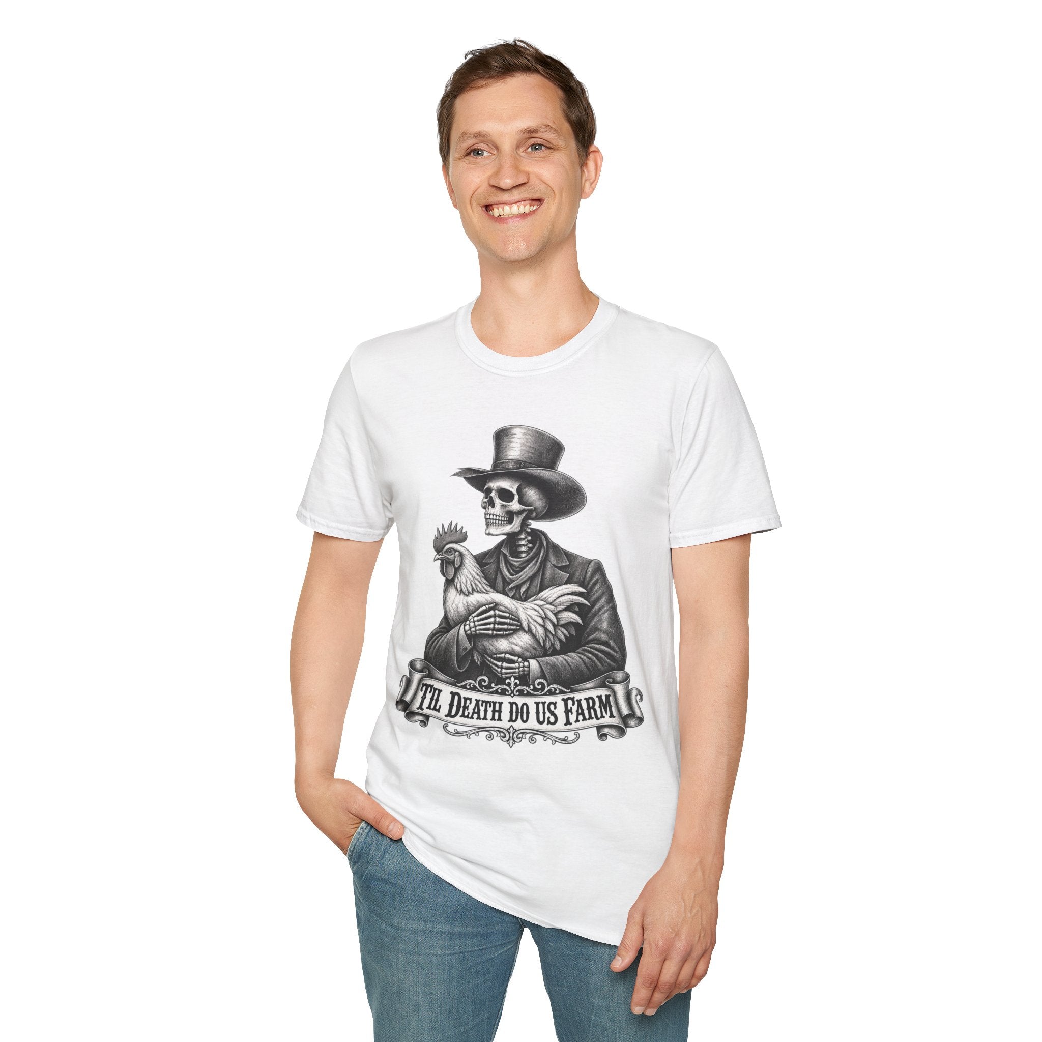 Til Death Do Us Farm – Skeleton & Chicken Funny Farm Tee 💀🐓