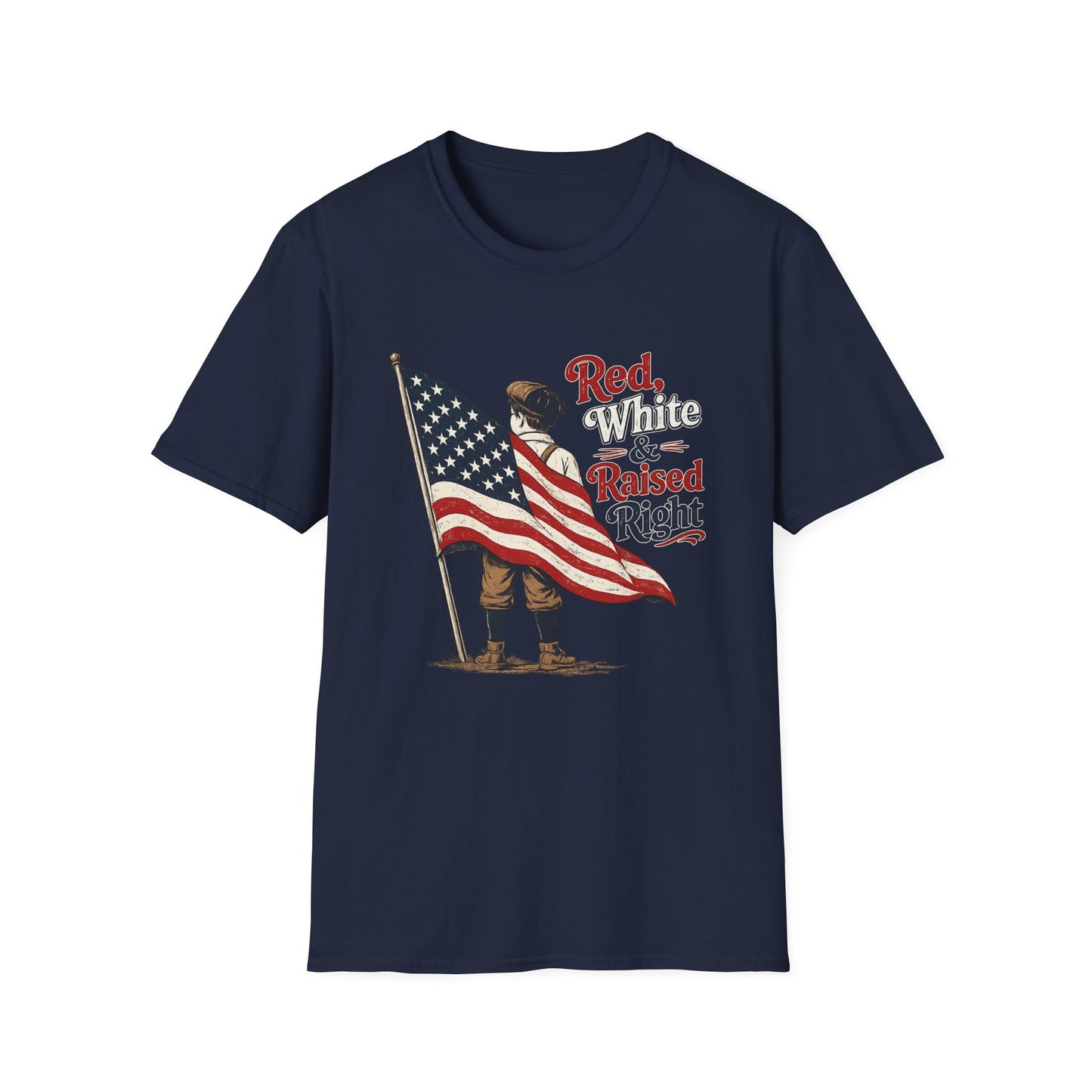 T-Shirt — "Red, White & Raised Right" Patriotic Flag Kids Retro Tee