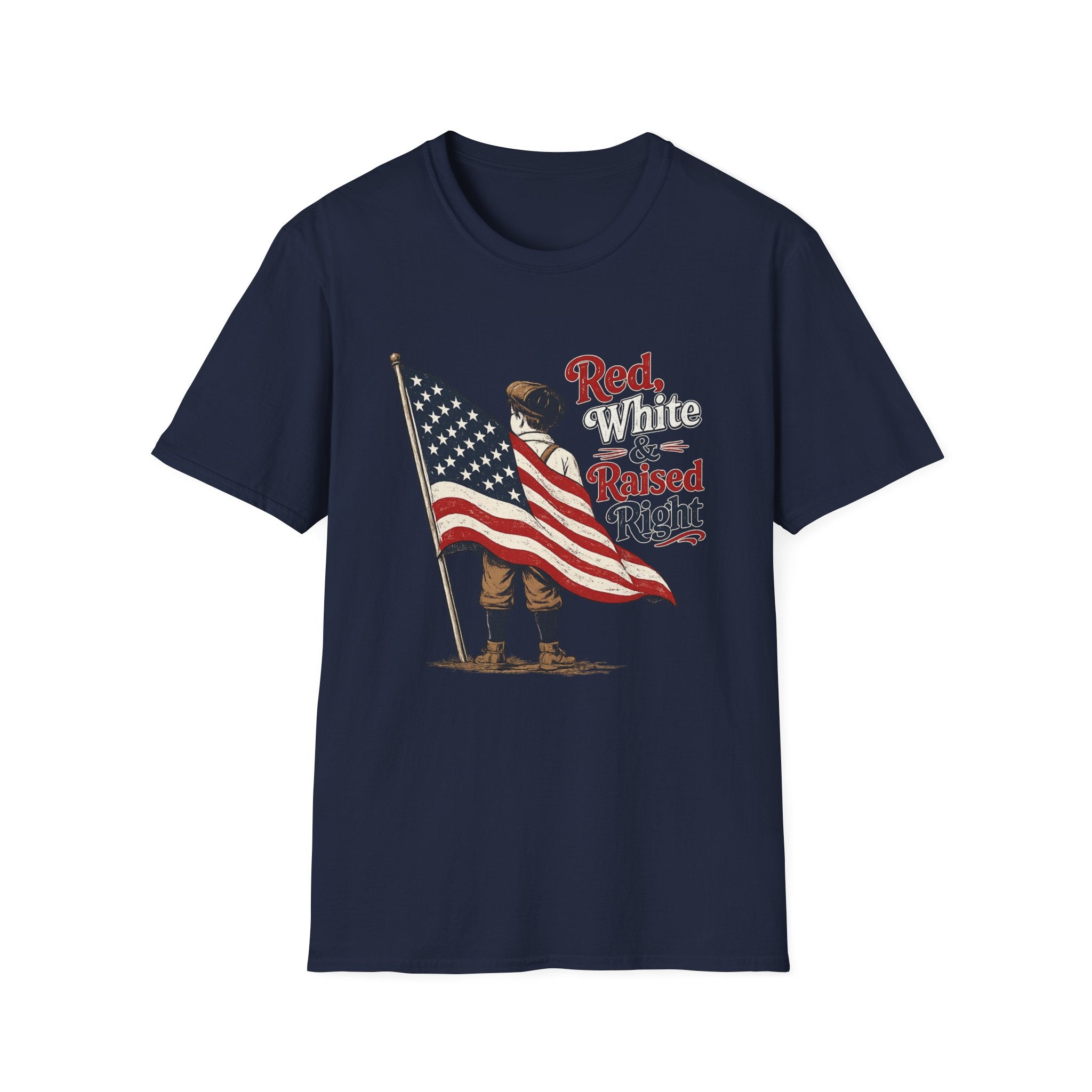 T-Shirt — "Red, White & Raised Right" Patriotic Flag Retro Tee