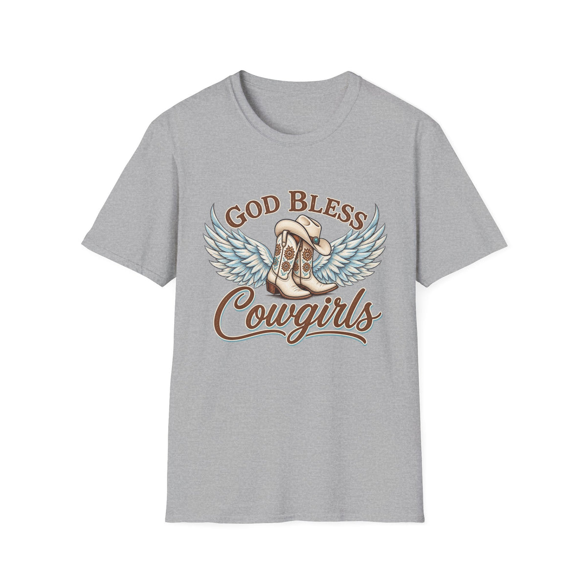 God Bless Cowgirls – Western Angel Wings Graphic Tee