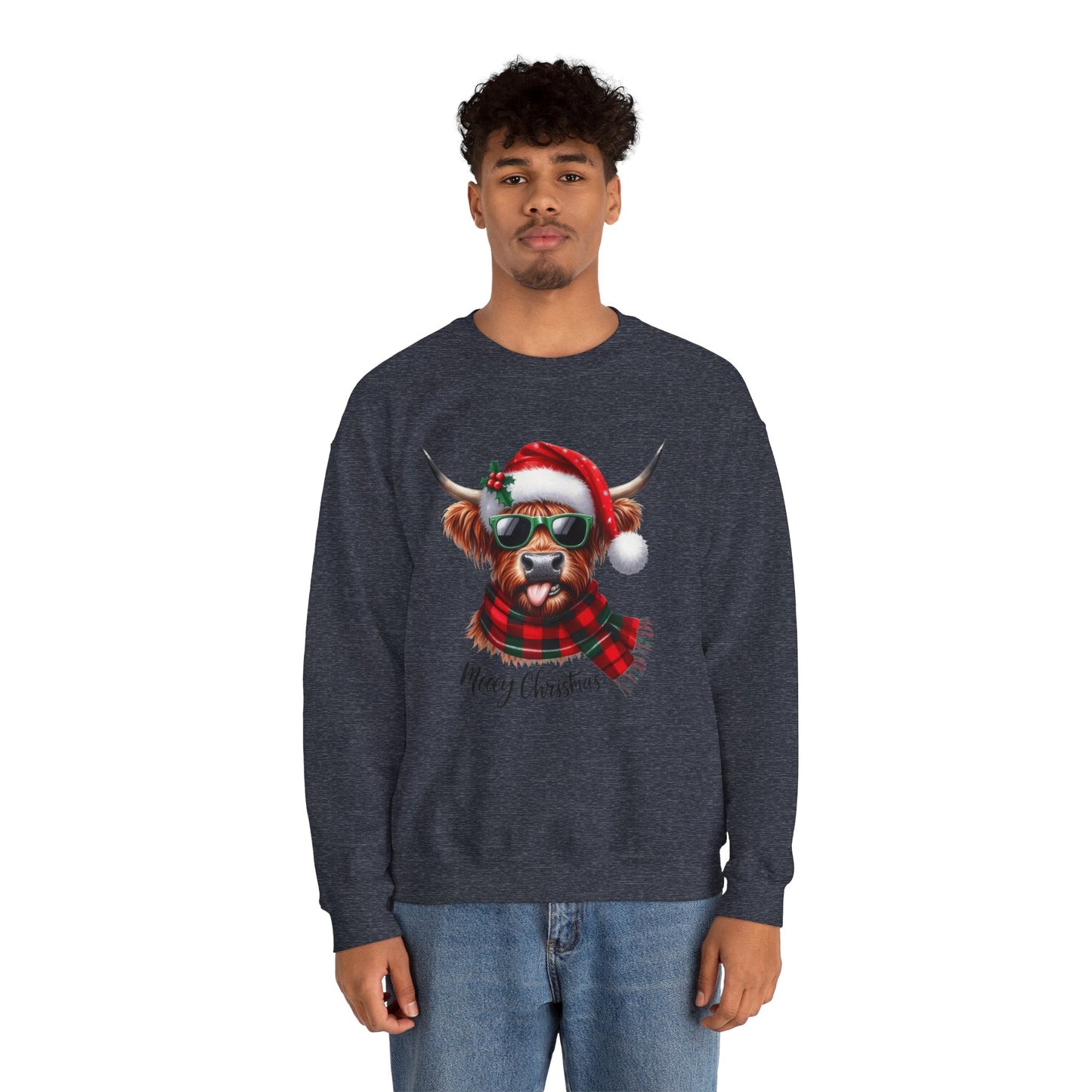 Christmas Highland Cow Sweatshirt – 'Mooey Christmas' Holiday Crewneck