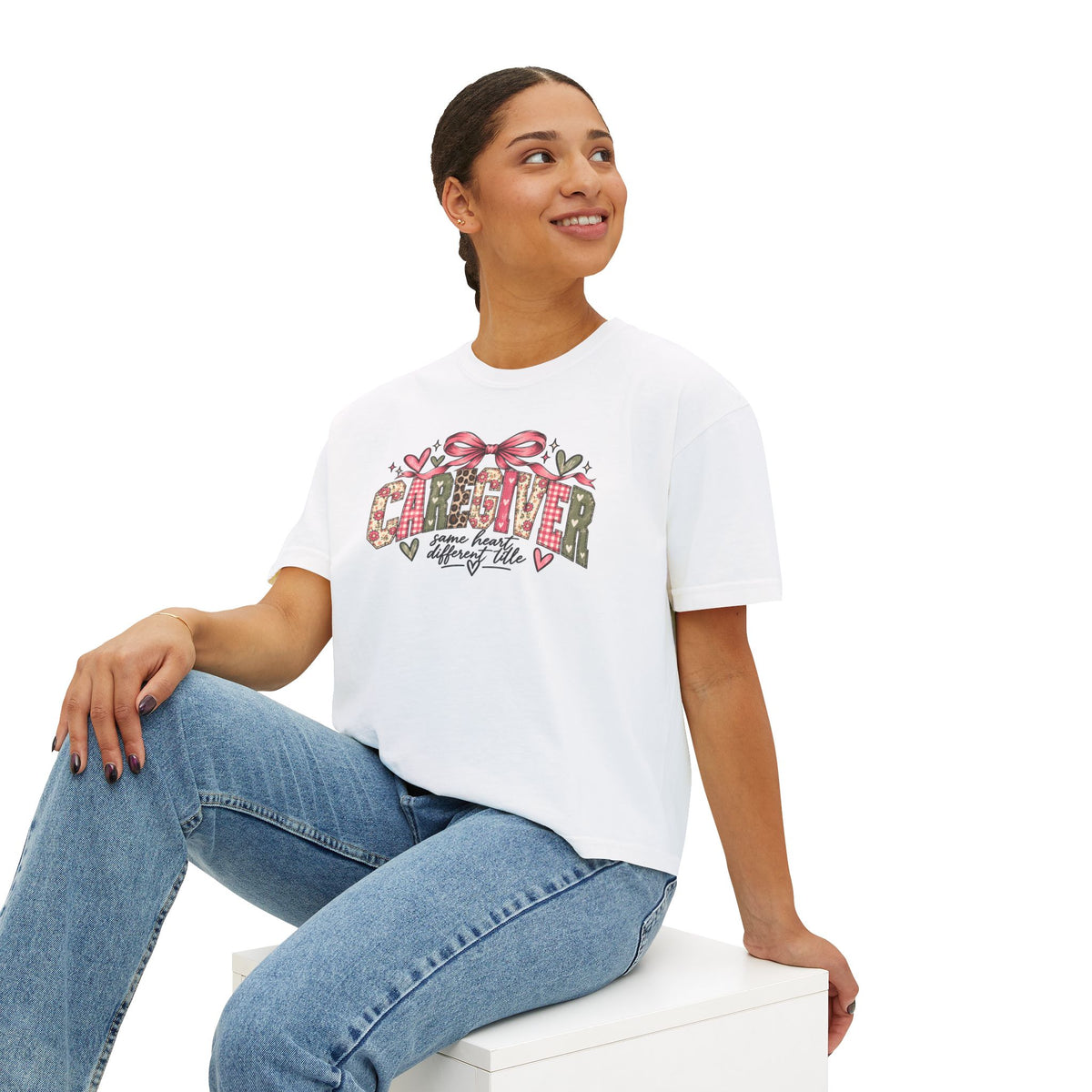 Caregiver — Same Heart, Different Title | Comfort Colors Boxy Tee