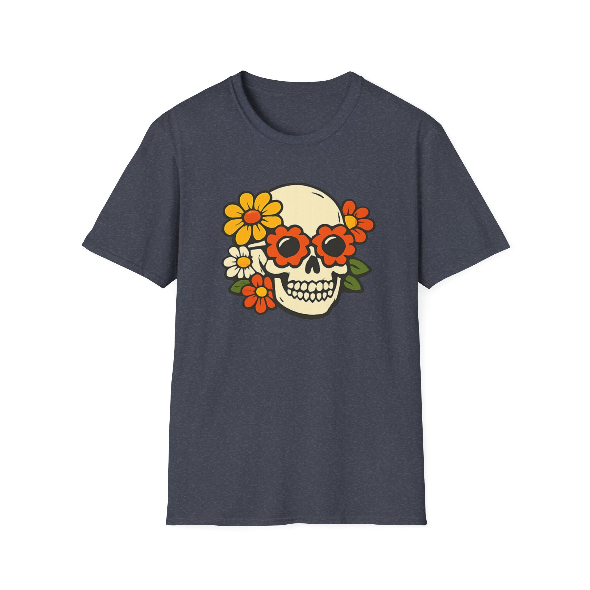 Retro Flower Power Skull T-Shirt — Vintage Floral Skull Tee