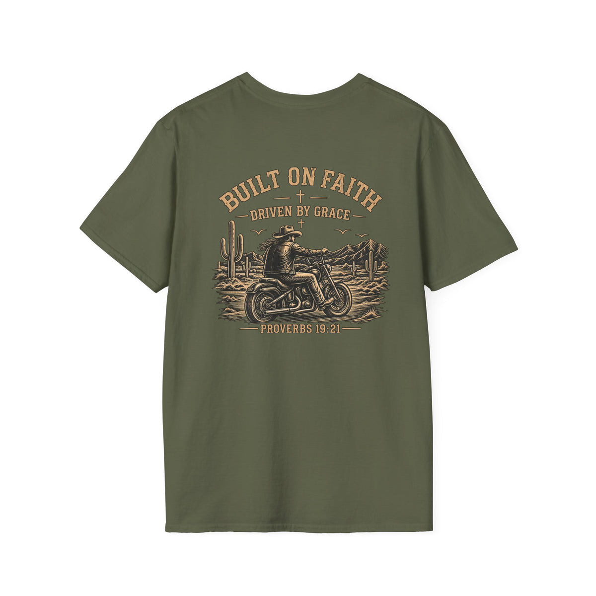 Built on Faith, Driven by Grace – Western Motorcycle Christian Graphic Tee
