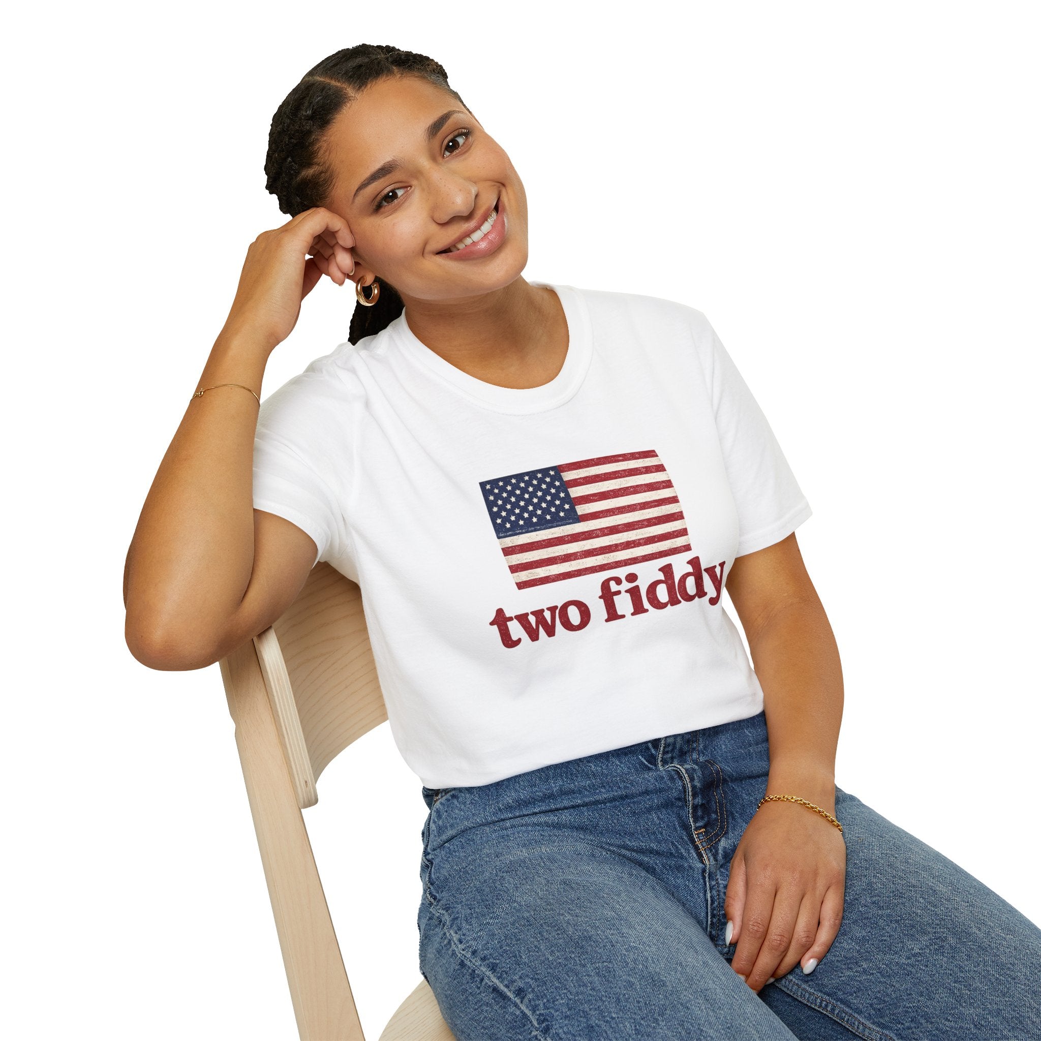 Two Fiddy American Flag T-Shirt — Vintage USA Patriotic Tee