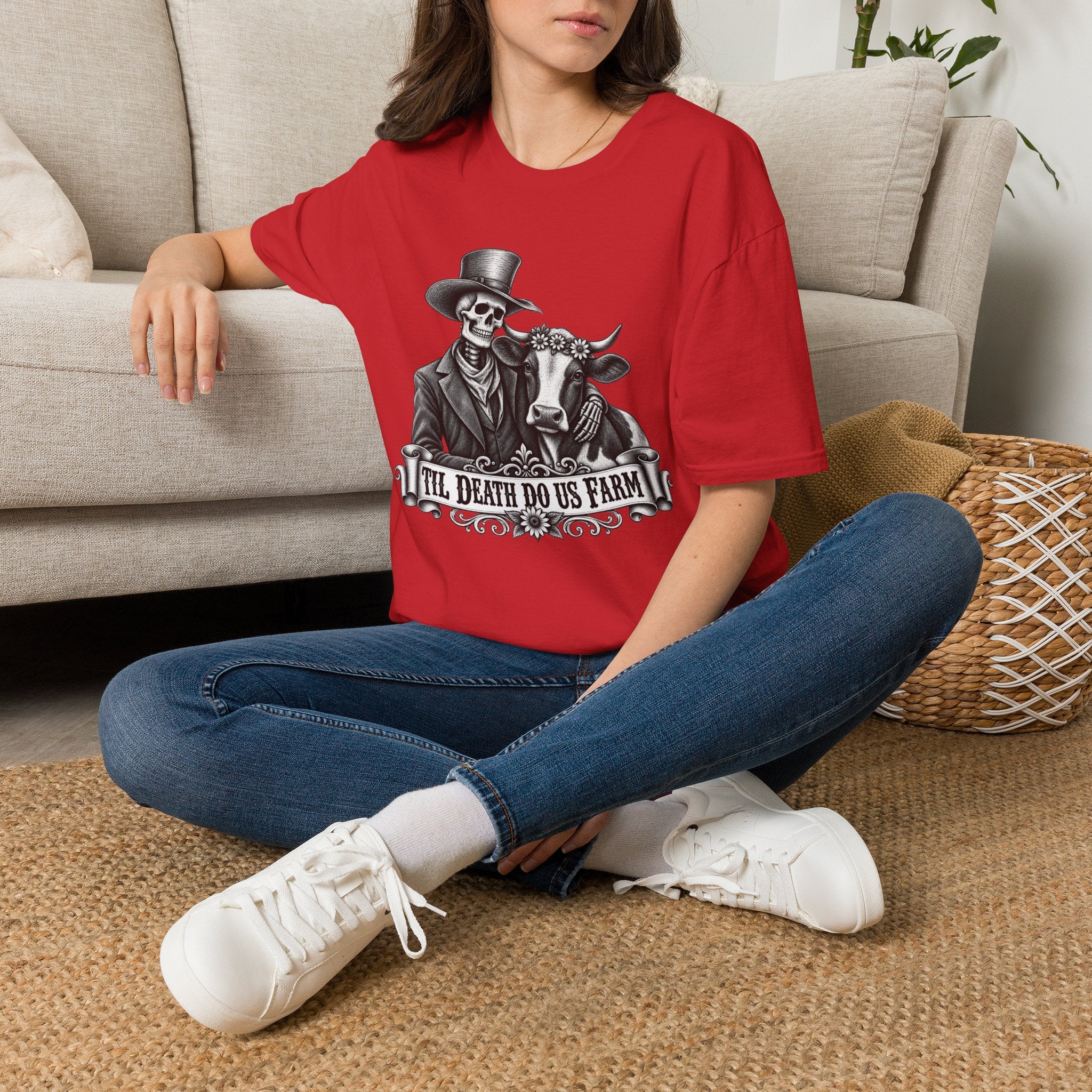 Til Death Do Us Farm – Skeleton & Cow Funny Farm Tee 💀🐄