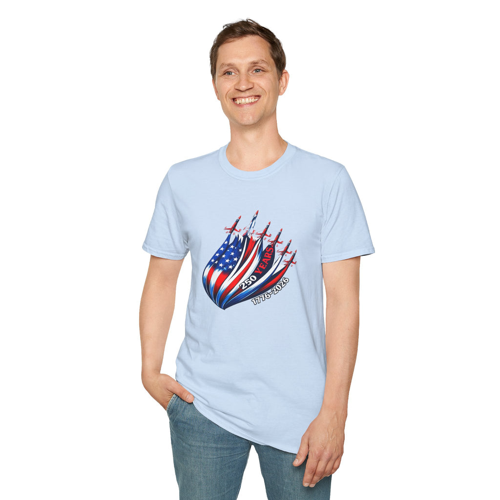 American Flag Jet Squadron T-Shirt — 250 Years USA Patriotic Tee (1776–2026)