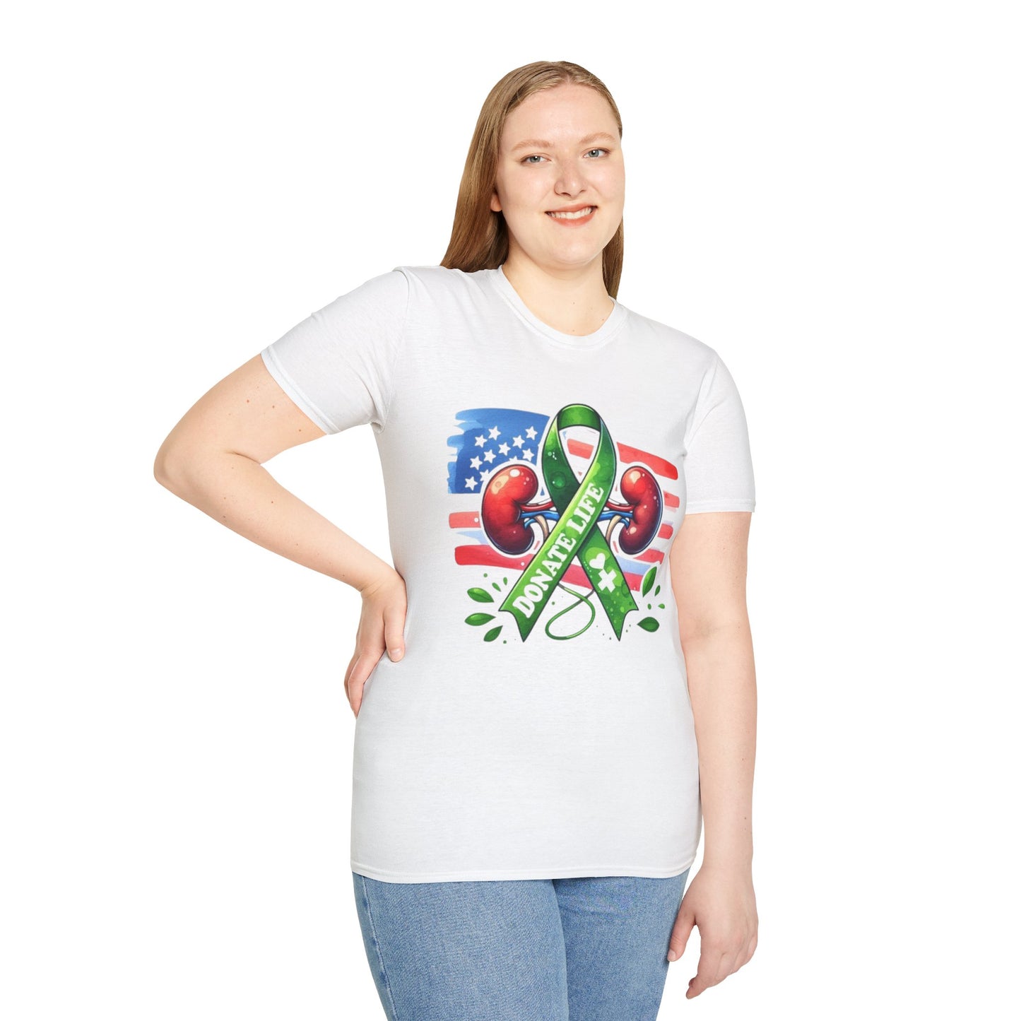 Kidney Donor Awareness T-Shirt — Donate Life Ribbon with American Flag