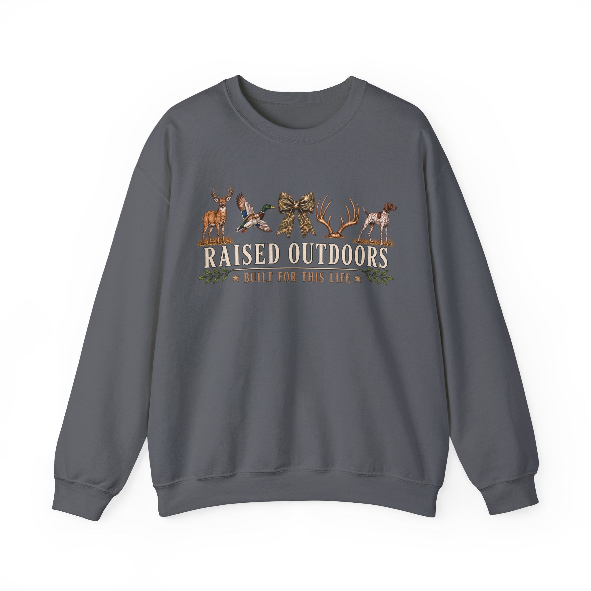Raised Outdoors Crewneck Sweatshirt — Hunting & Nature Lovers Graphic