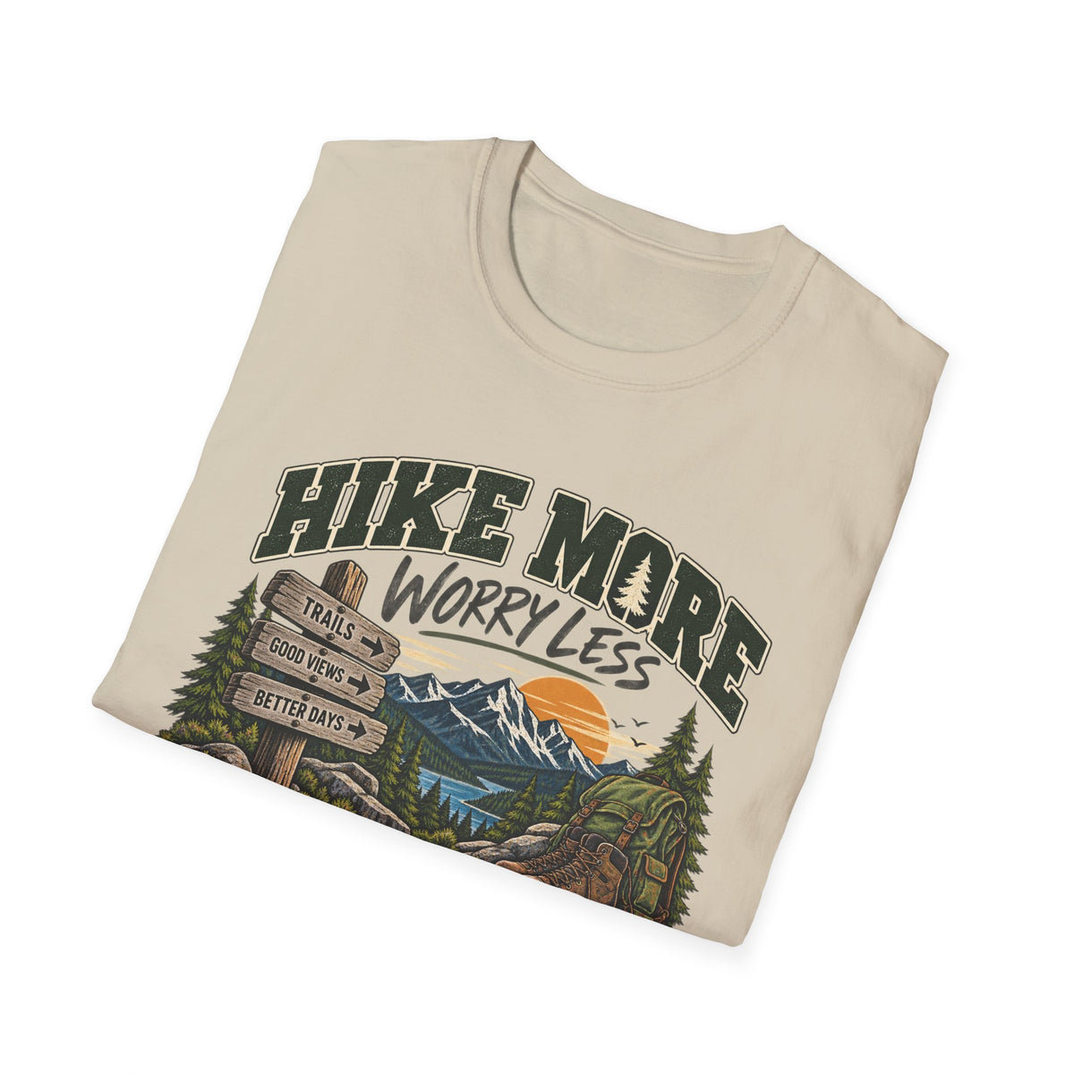 Hike More, Worry Less – Vintage Hiking & Outdoor Graphic Tee
