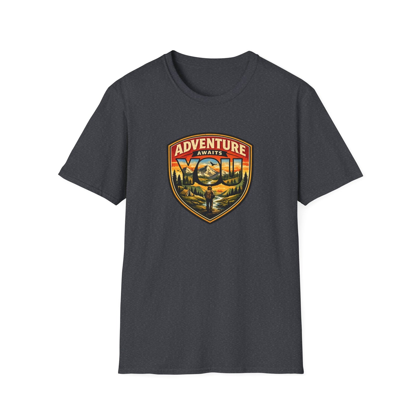 Adventure Awaits You Vintage Mountain Tee | Outdoor Graphic Shirt | Hiking Camping Nature Shirt