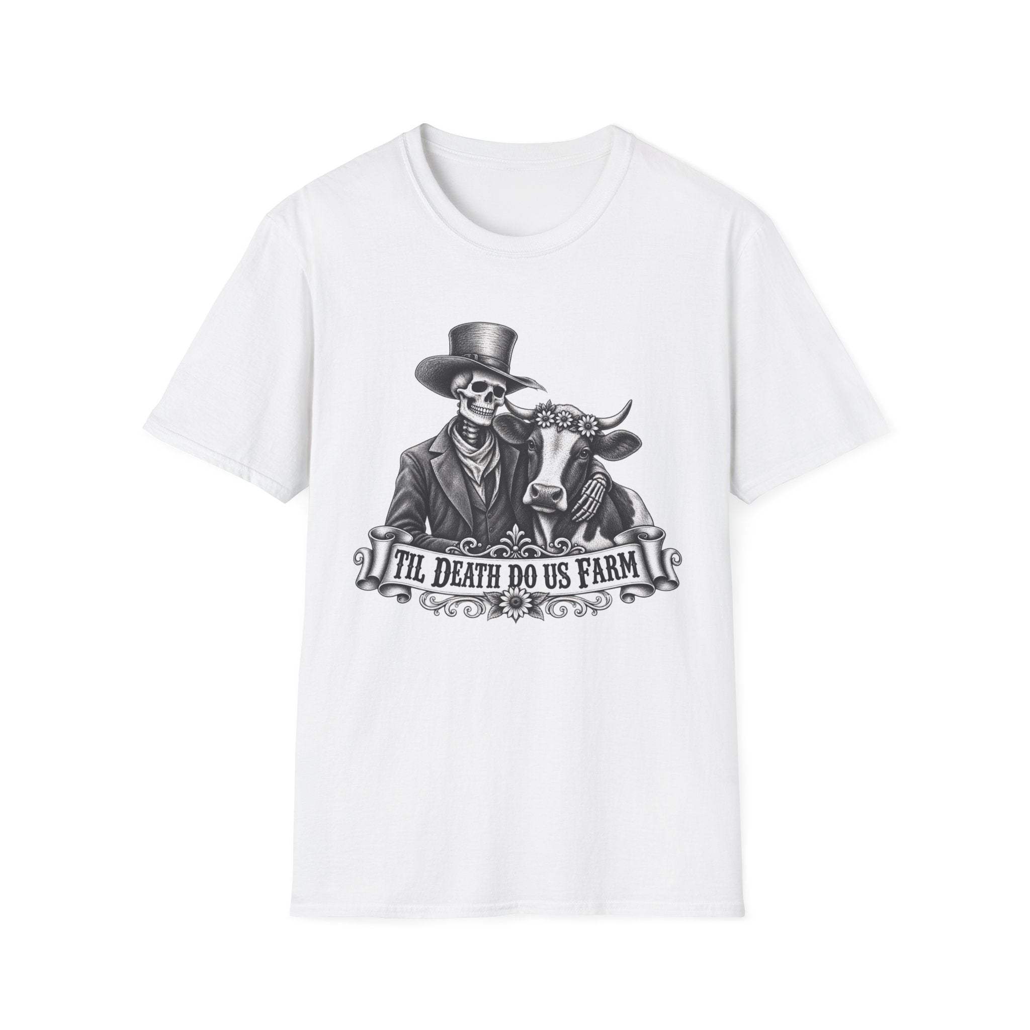 Til Death Do Us Farm – Skeleton & Cow Funny Farm Tee 💀🐄