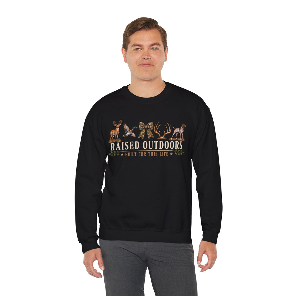 Raised Outdoors Crewneck Sweatshirt — Hunting & Nature Lovers Graphic