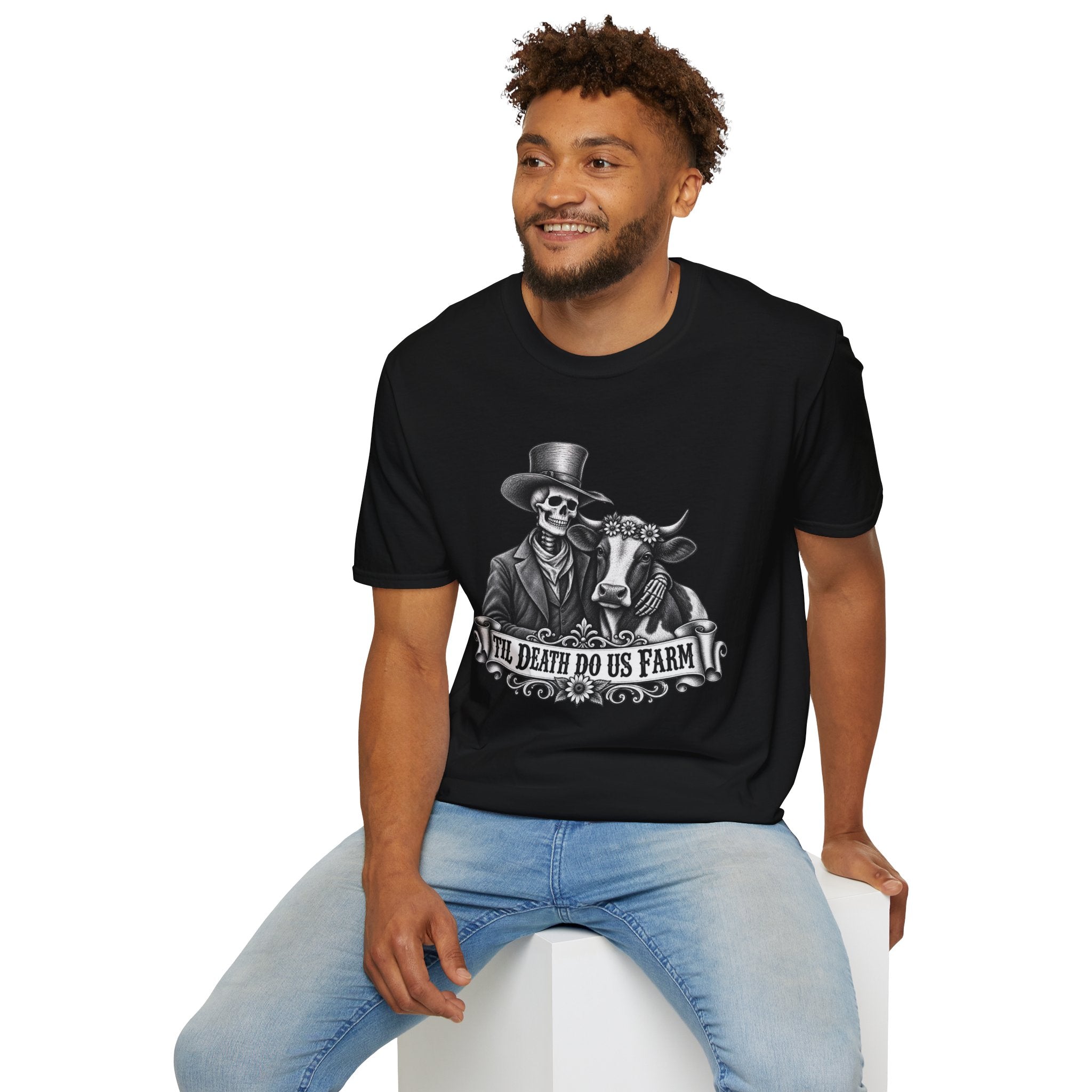 Til Death Do Us Farm – Skeleton & Cow Funny Farm Tee 💀🐄