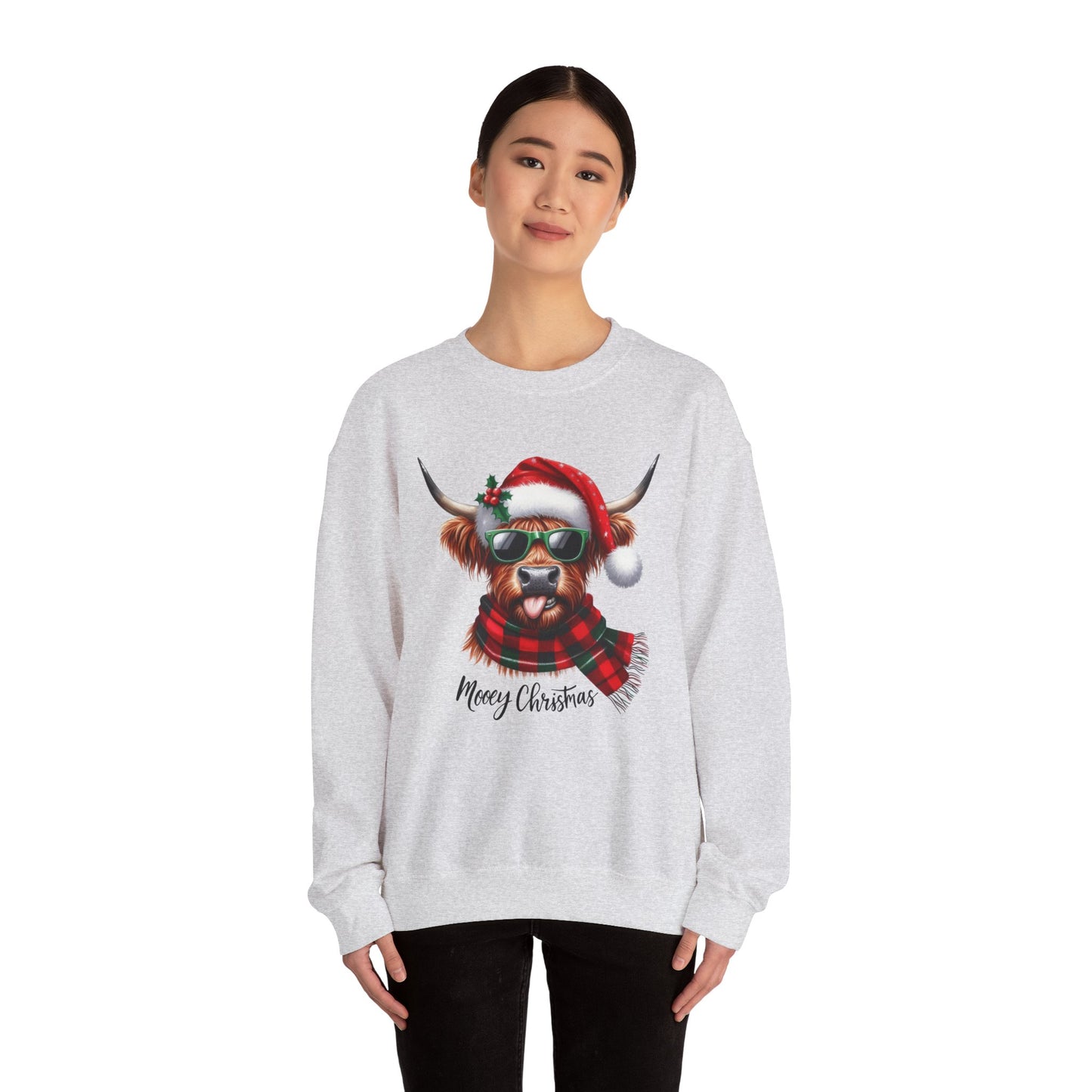 Christmas Highland Cow Sweatshirt – 'Mooey Christmas' Holiday Crewneck