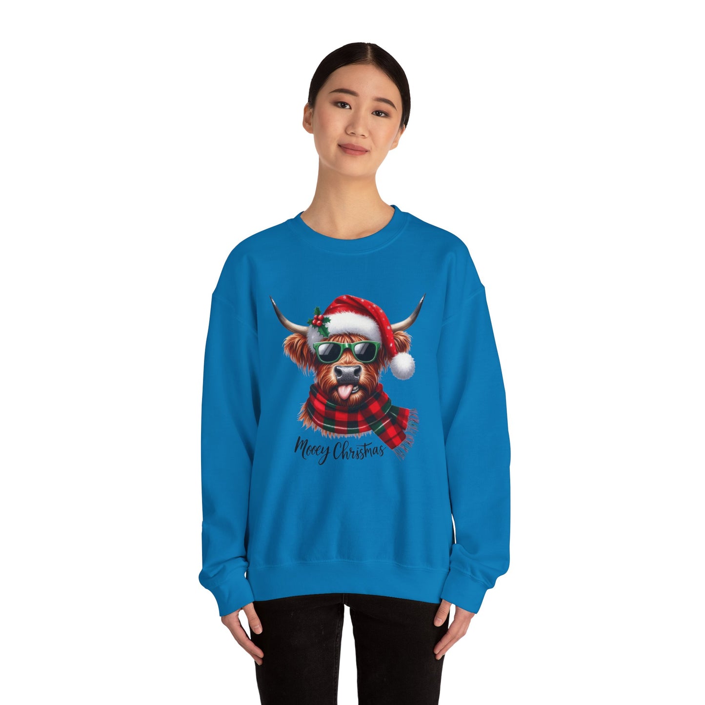 Christmas Highland Cow Sweatshirt – 'Mooey Christmas' Holiday Crewneck