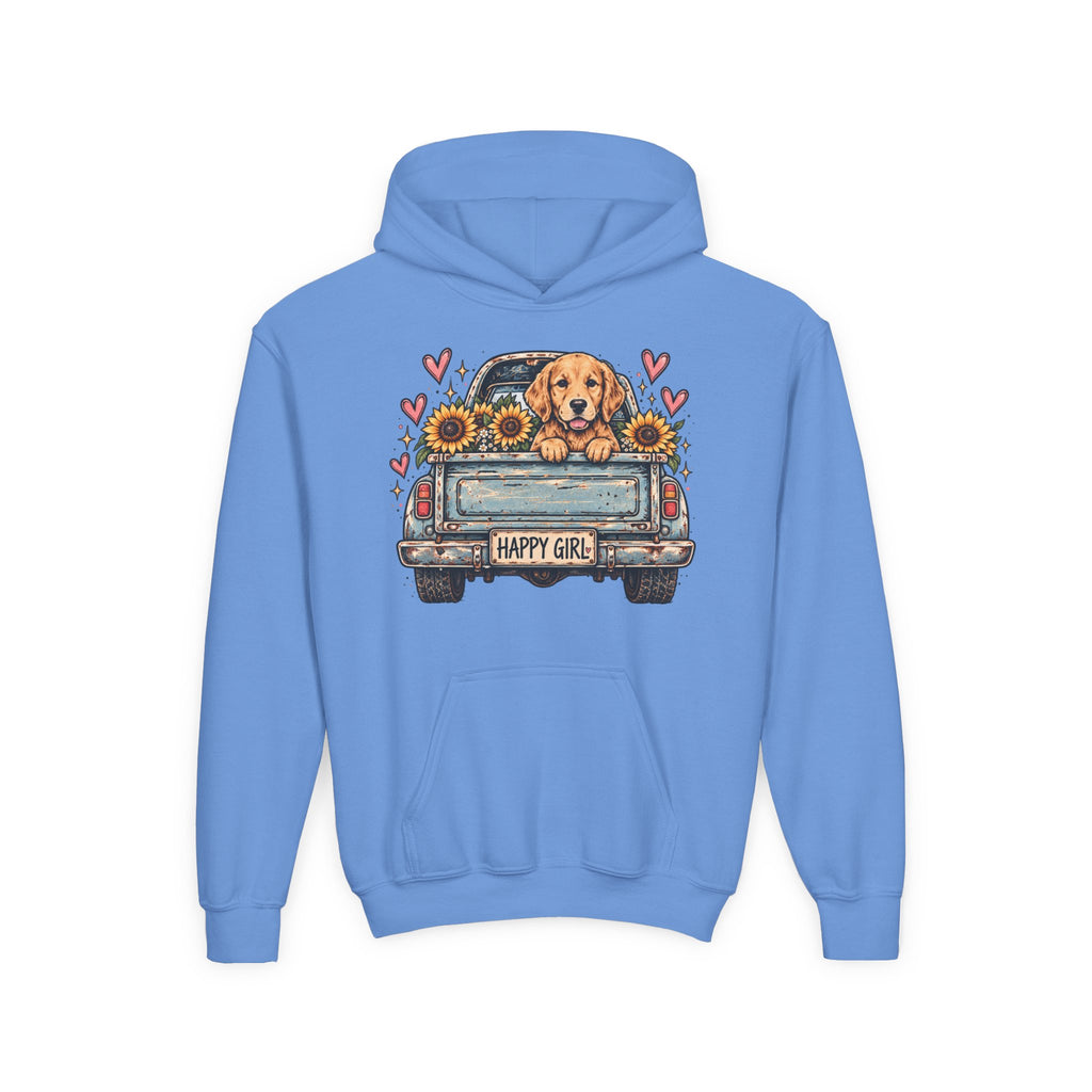 Happy Girl Golden Retriever & Pickup Kids Hoodie