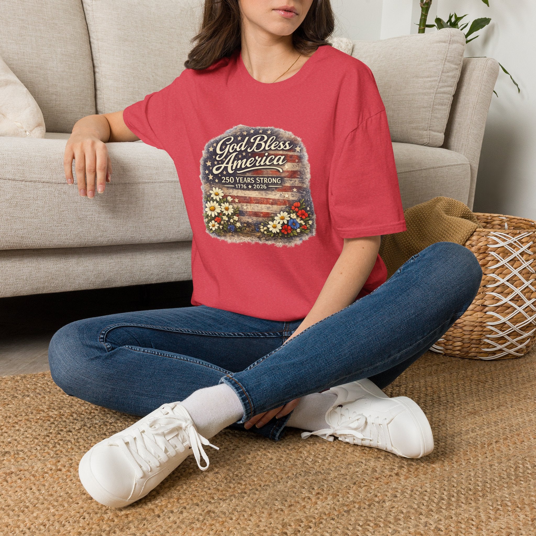 God Bless America 250 Years T-Shirt — Patriotic 1776–2026 Floral Flag Tee