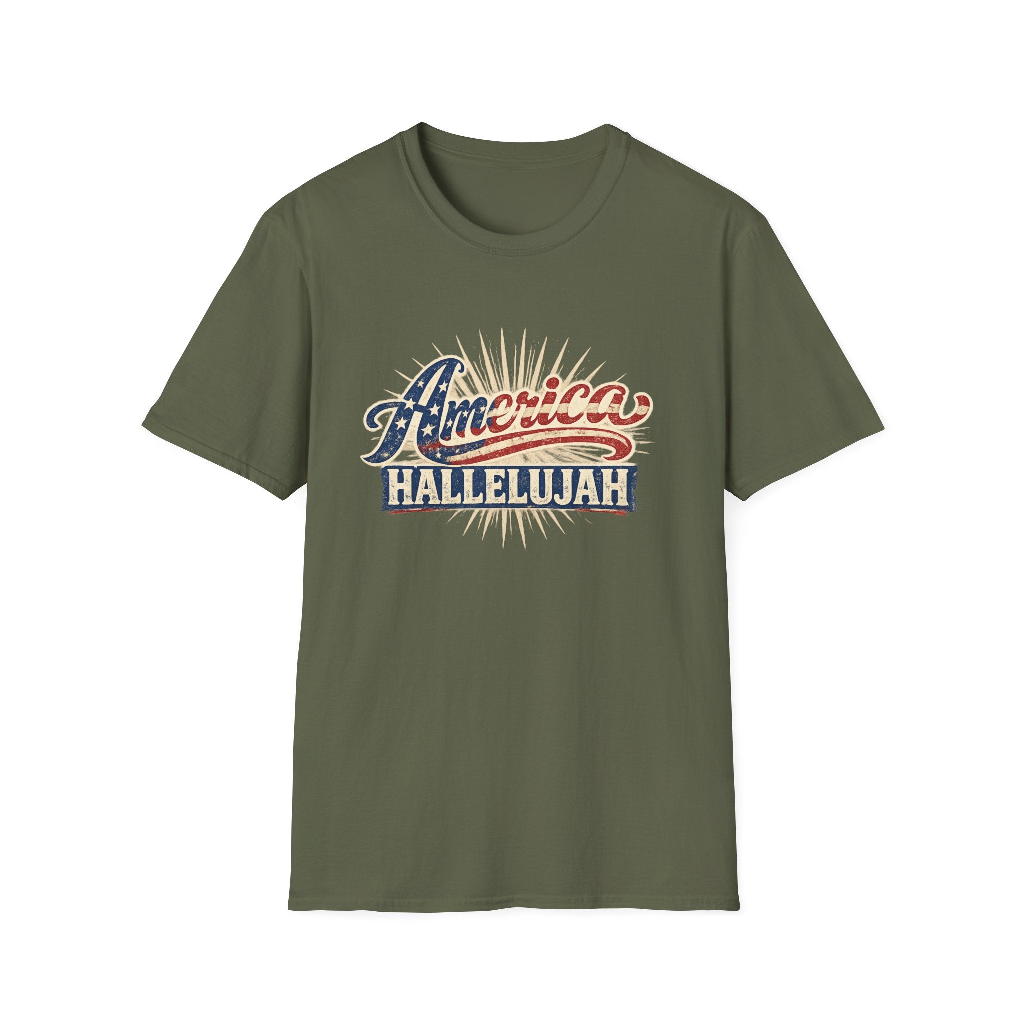 America Hallelujah T-Shirt — Patriotic USA Flag Retro Tee