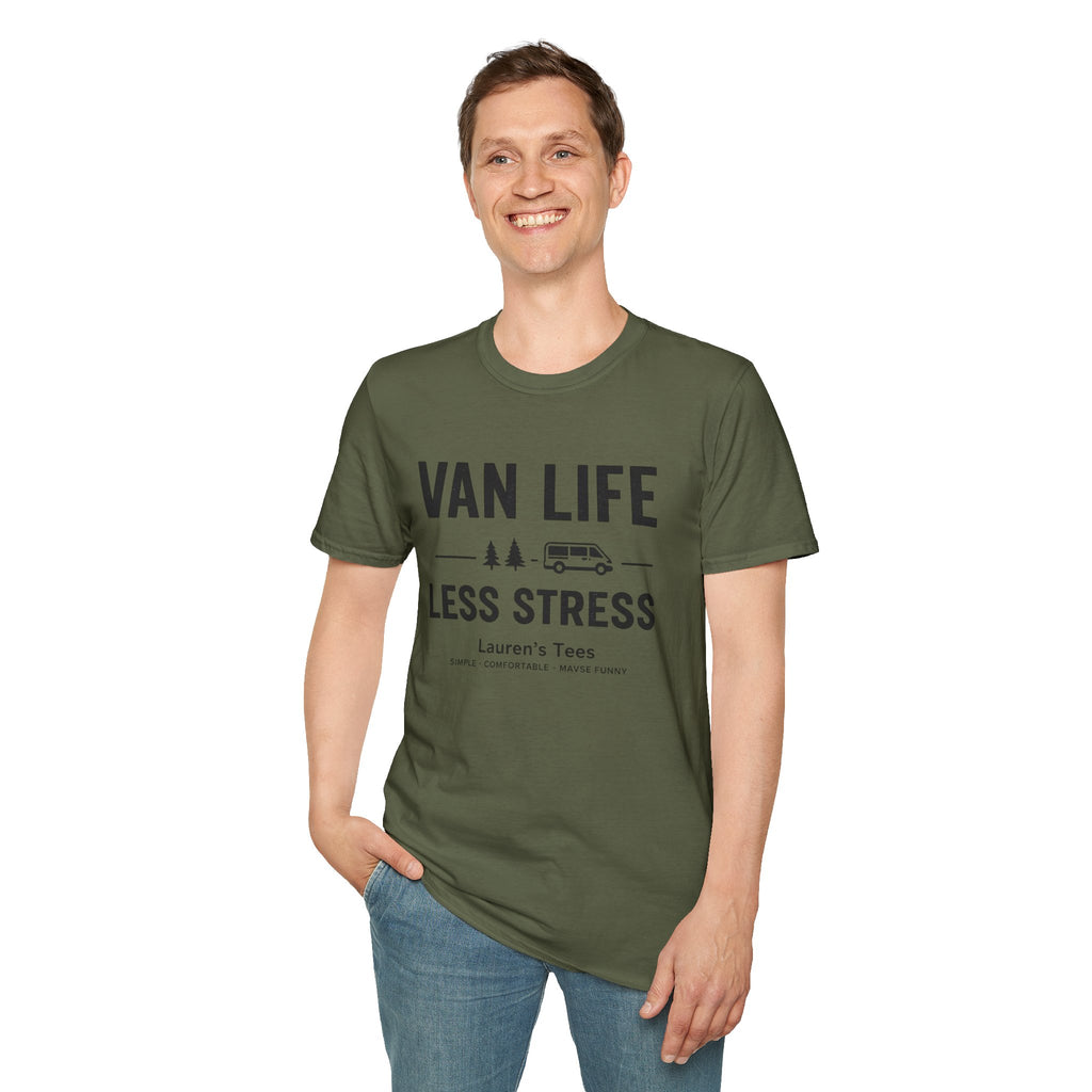 Van Life Less Stress T-Shirt — Minimal Campervan Graphic Tee