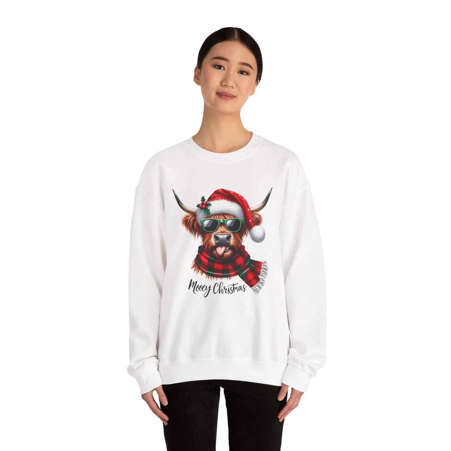 Christmas Highland Cow Sweatshirt – 'Mooey Christmas' Holiday Crewneck