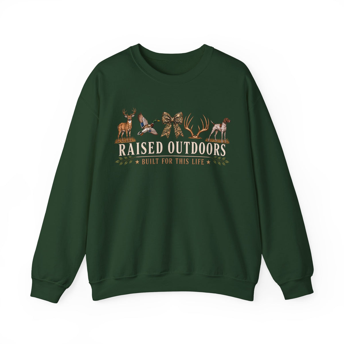 Raised Outdoors Crewneck Sweatshirt — Hunting & Nature Lovers Graphic