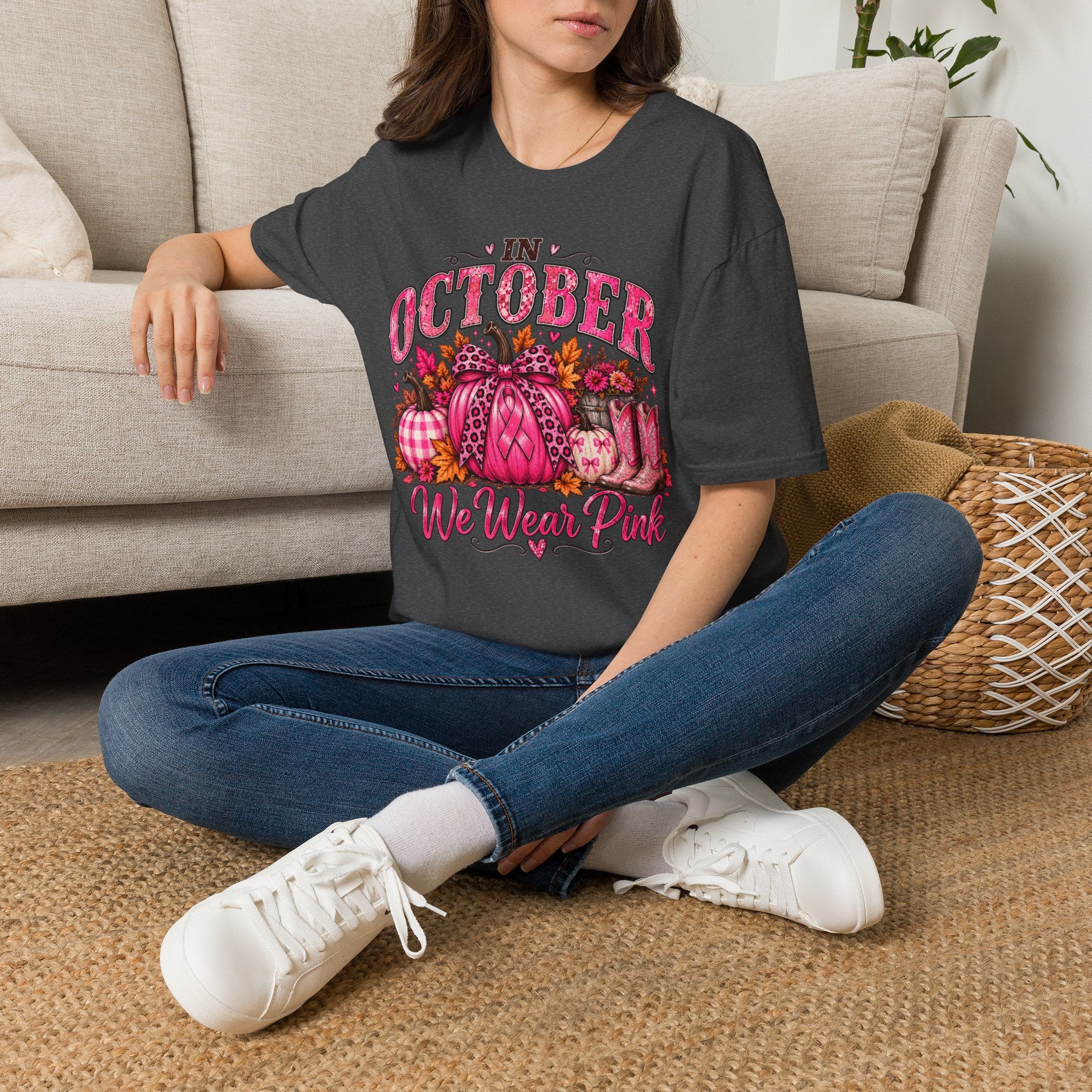 In October We Wear Pink Breast Cancer Awareness Fall T-Shirt 🎀🎃