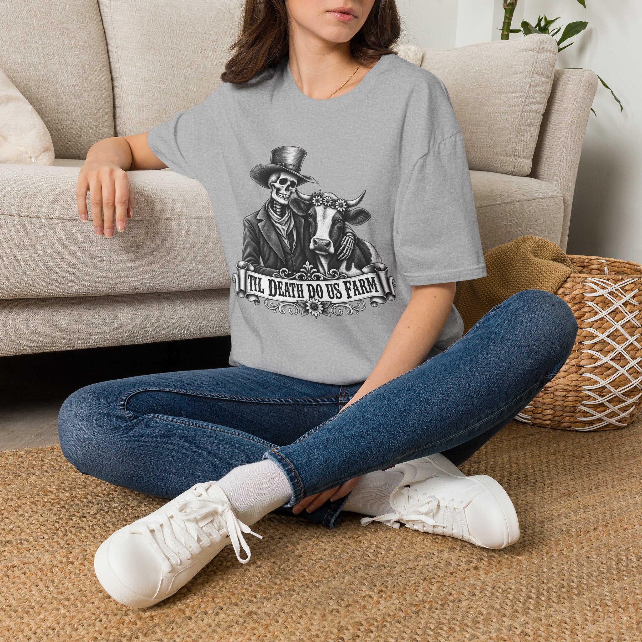 Til Death Do Us Farm – Skeleton & Cow Funny Farm Tee 💀🐄
