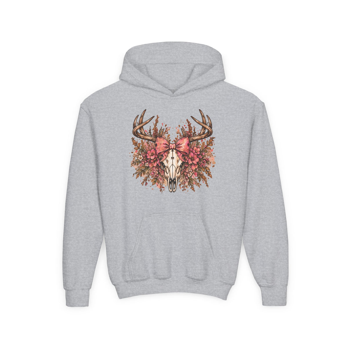 Wildflower Deer Skull Antlers Youth Hoodie