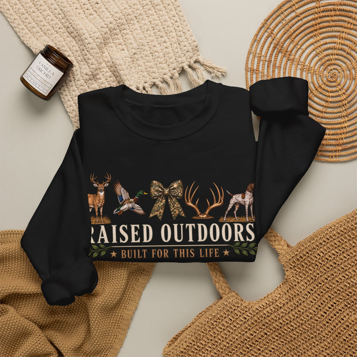 Raised Outdoors Crewneck Sweatshirt — Hunting & Nature Lovers Graphic