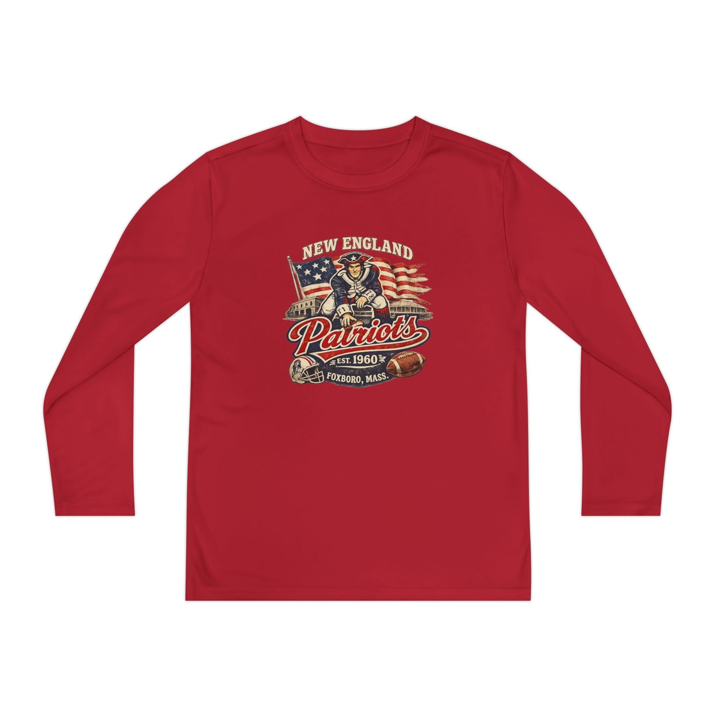 Youth Long Sleeve Patriots Tee – New England Vintage Football Design