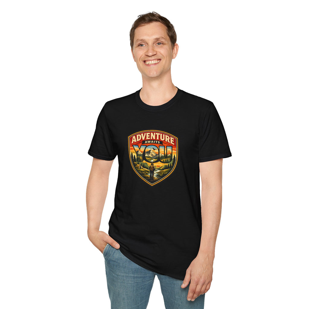 Adventure Awaits You Vintage Mountain Tee | Outdoor Graphic Shirt | Hiking Camping Nature Shirt