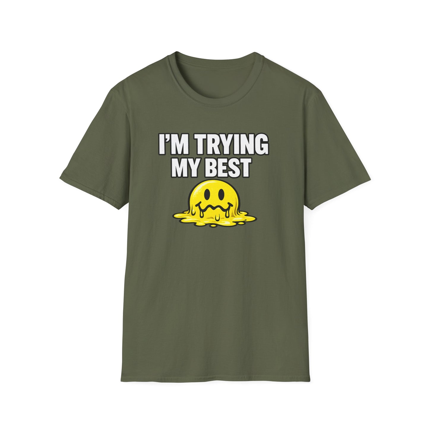 I’m Trying My Best T‑Shirt — Cute Melting Emoji Graphic Tee