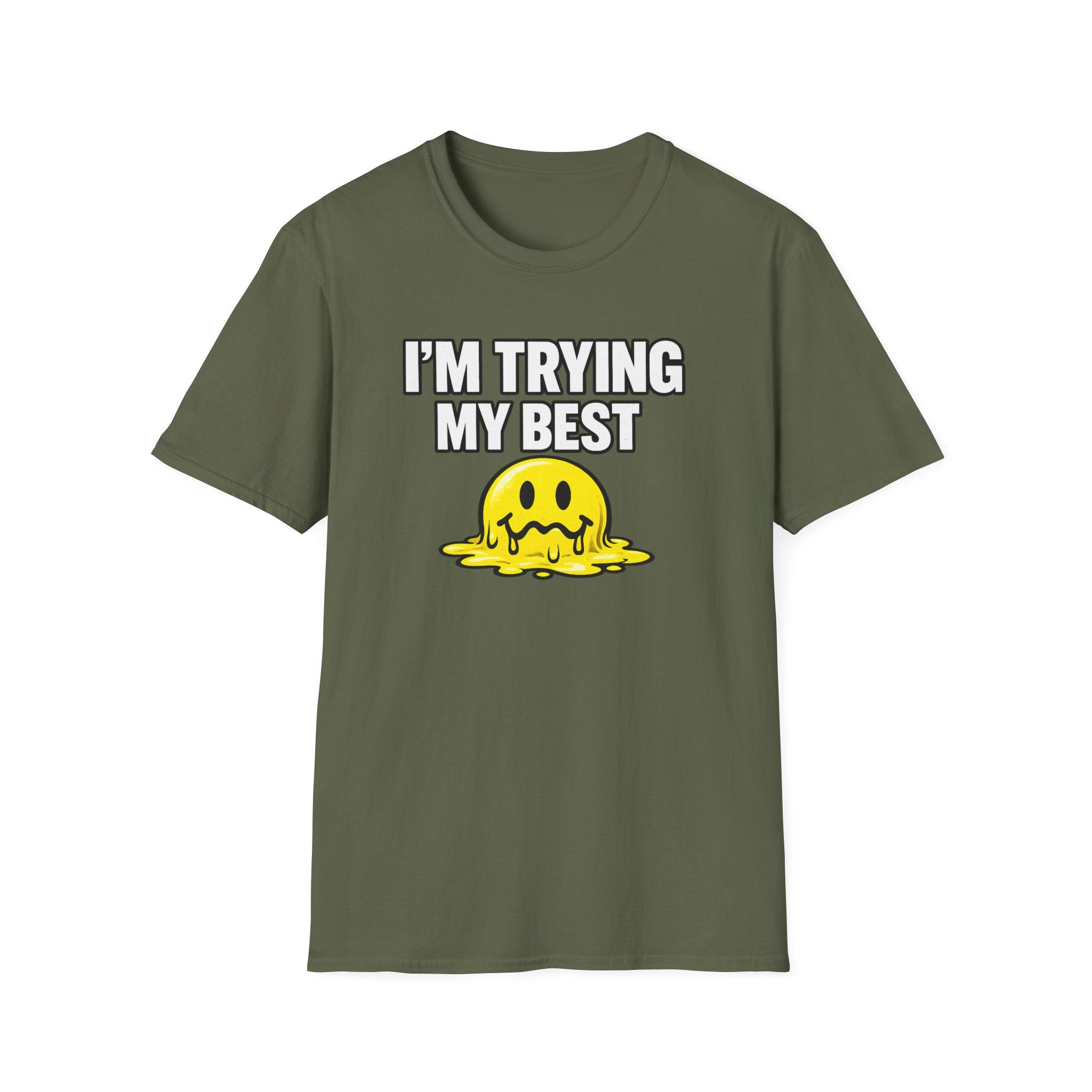 I’m Trying My Best T‑Shirt — Cute Melting Emoji Graphic Tee